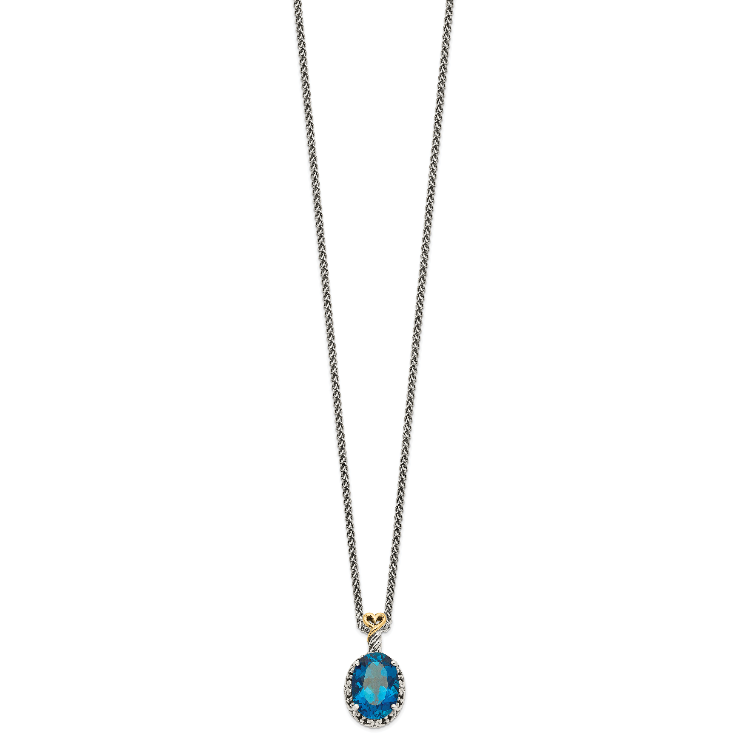Shey Couture Sterling Silver with 14K Accent 18 Inch Antiqued Oval London Blue Topaz Oval Necklace Secondary image