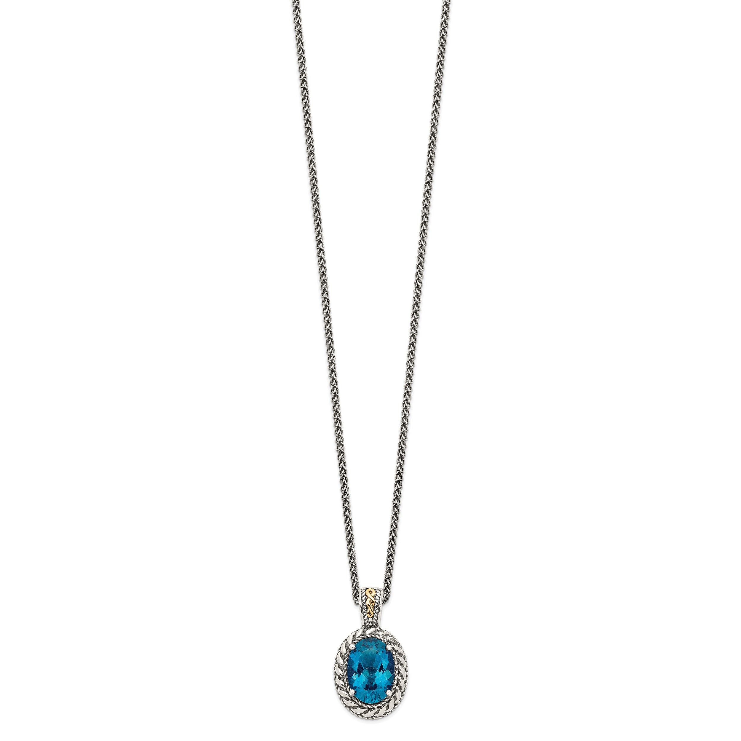 Shey Couture Sterling Silver with 14K Accent 18 Inch Antiqued Oval London Blue Topaz Hinged Bail Necklace Secondary image