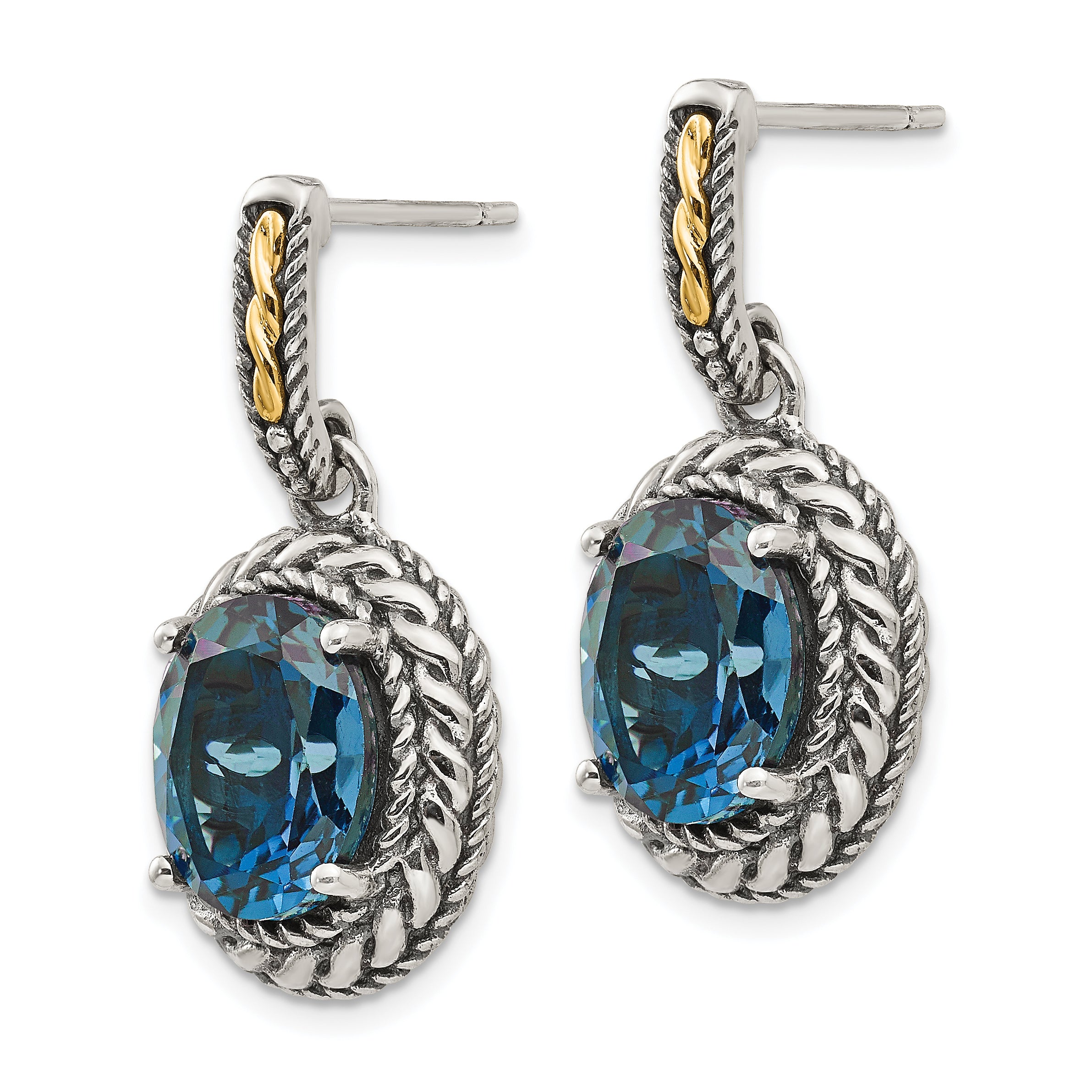 Sophia Jewelers Sterling Silver 14K Gold London Blue Topaz Dangle Earrings Secondary image
