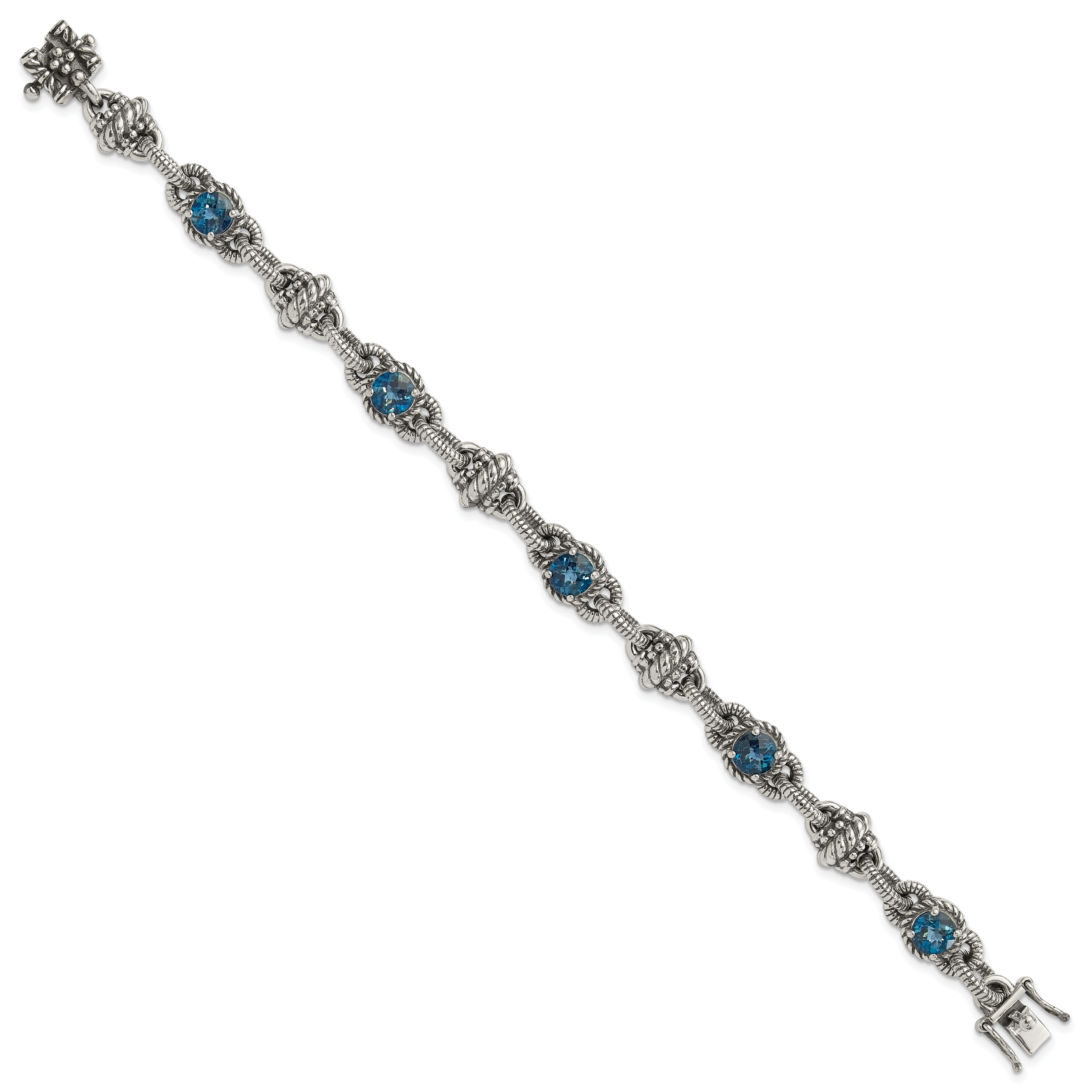 Shey Couture Sterling Silver 7.75 inch Antiqued Round London Blue Topaz Bracelet Secondary image