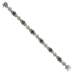 Shey Couture Sterling Silver with 14K Accent 7.25 Inch Antiqued Round London Blue Topaz Bracelet