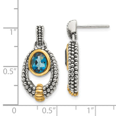 Sophia Jewelers Sterling Silver Gold-tone Bezel London Blue Topaz Dangle Earrings