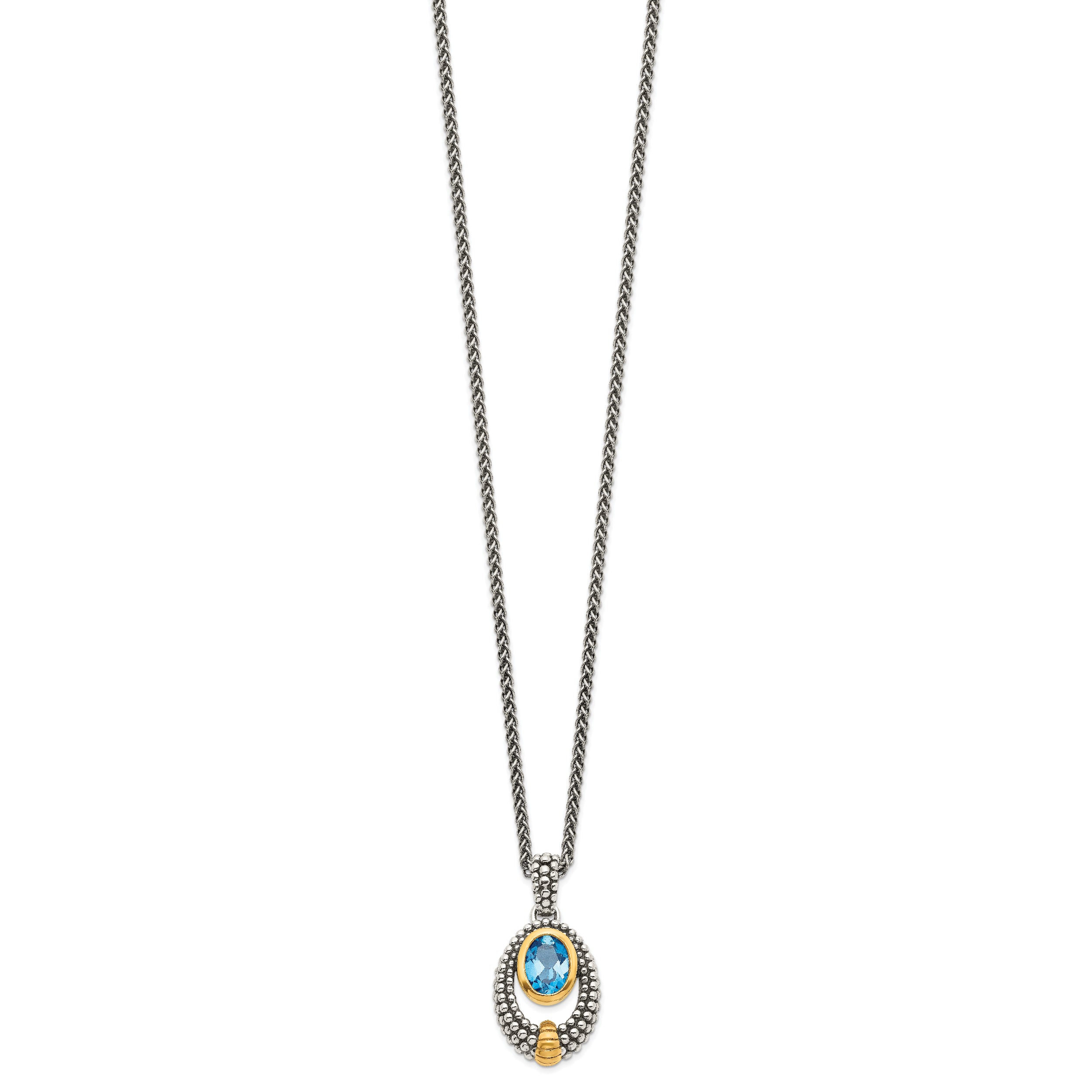 Shey Couture Sterling Silver Gold-tone Flash Gold-plated Antiqued Oval London Blue Topaz 18 inch Necklace