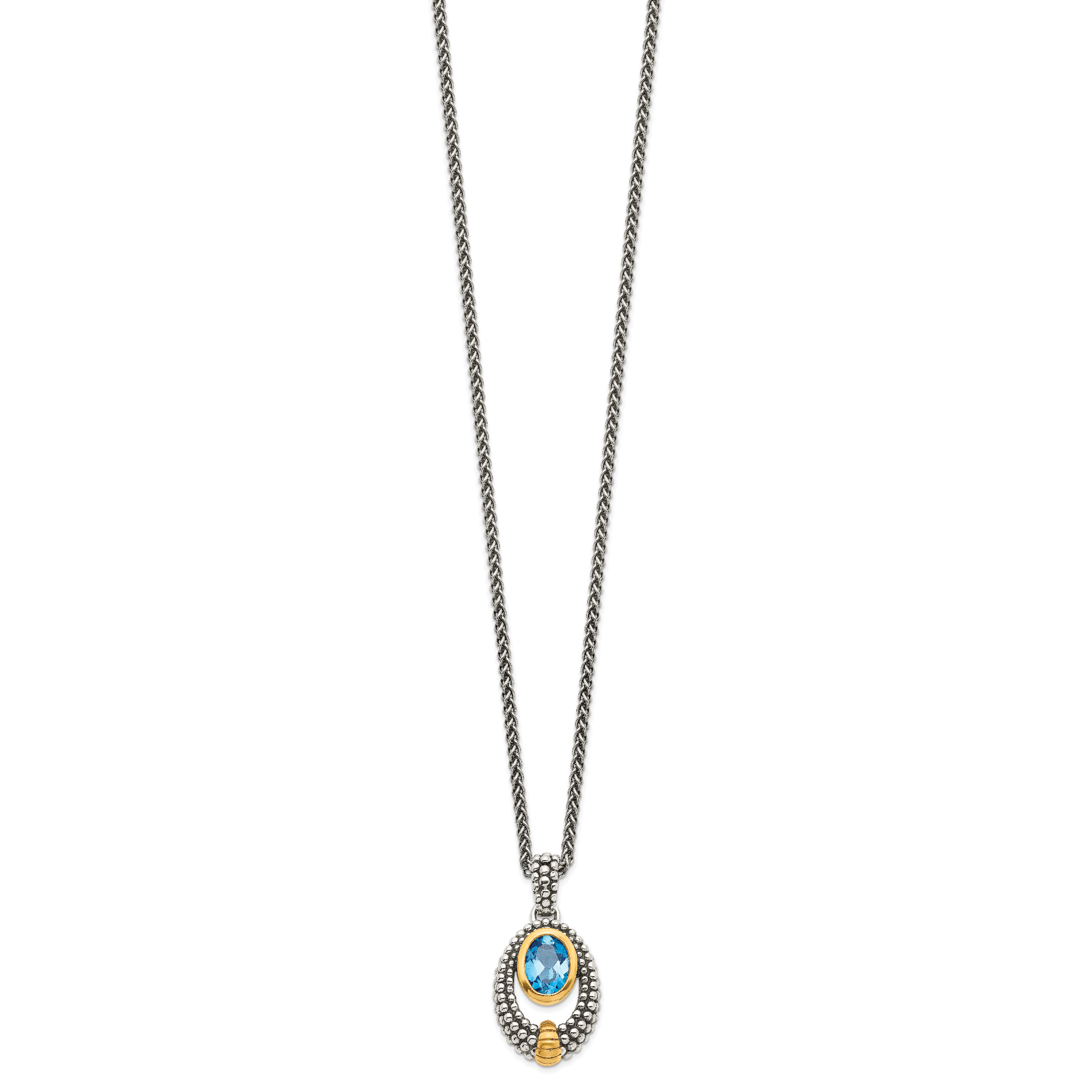 Shey Couture Sterling Silver Gold-tone Flash Gold-plated Antiqued Oval London Blue Topaz 18 inch Necklace Secondary image