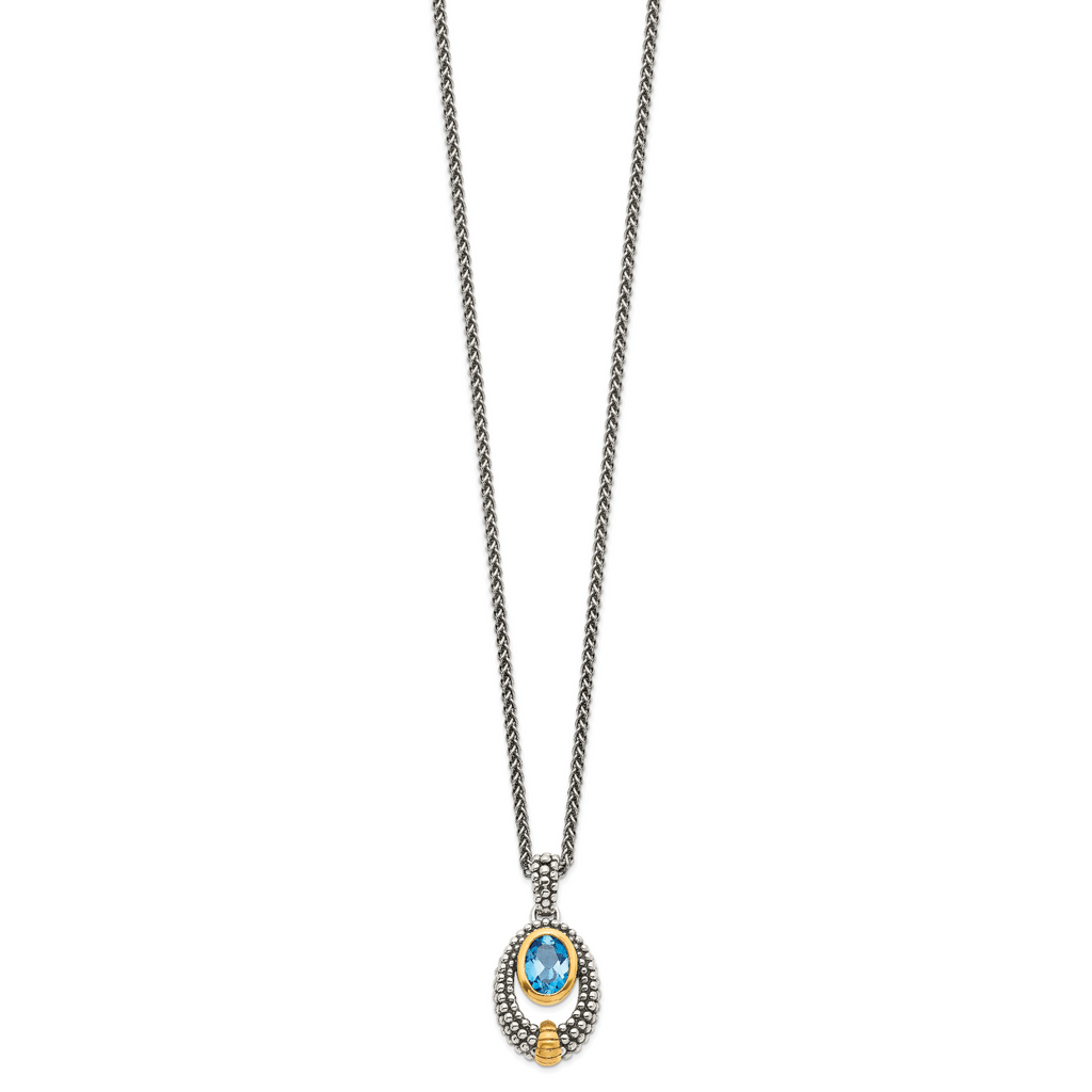 Shey Couture Sterling Silver Gold-tone Flash Gold-plated Antiqued Oval London Blue Topaz 18 inch Necklace