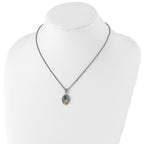 Shey Couture Sterling Silver Gold-tone Flash Gold-plated Antiqued Oval London Blue Topaz 18 inch Necklace