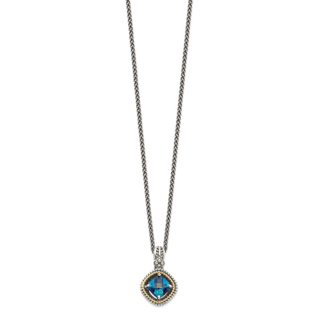 Shey Couture Sterling Silver with 14K Accent 18 Inch Antiqued CushionLondon Blue Topaz Necklace