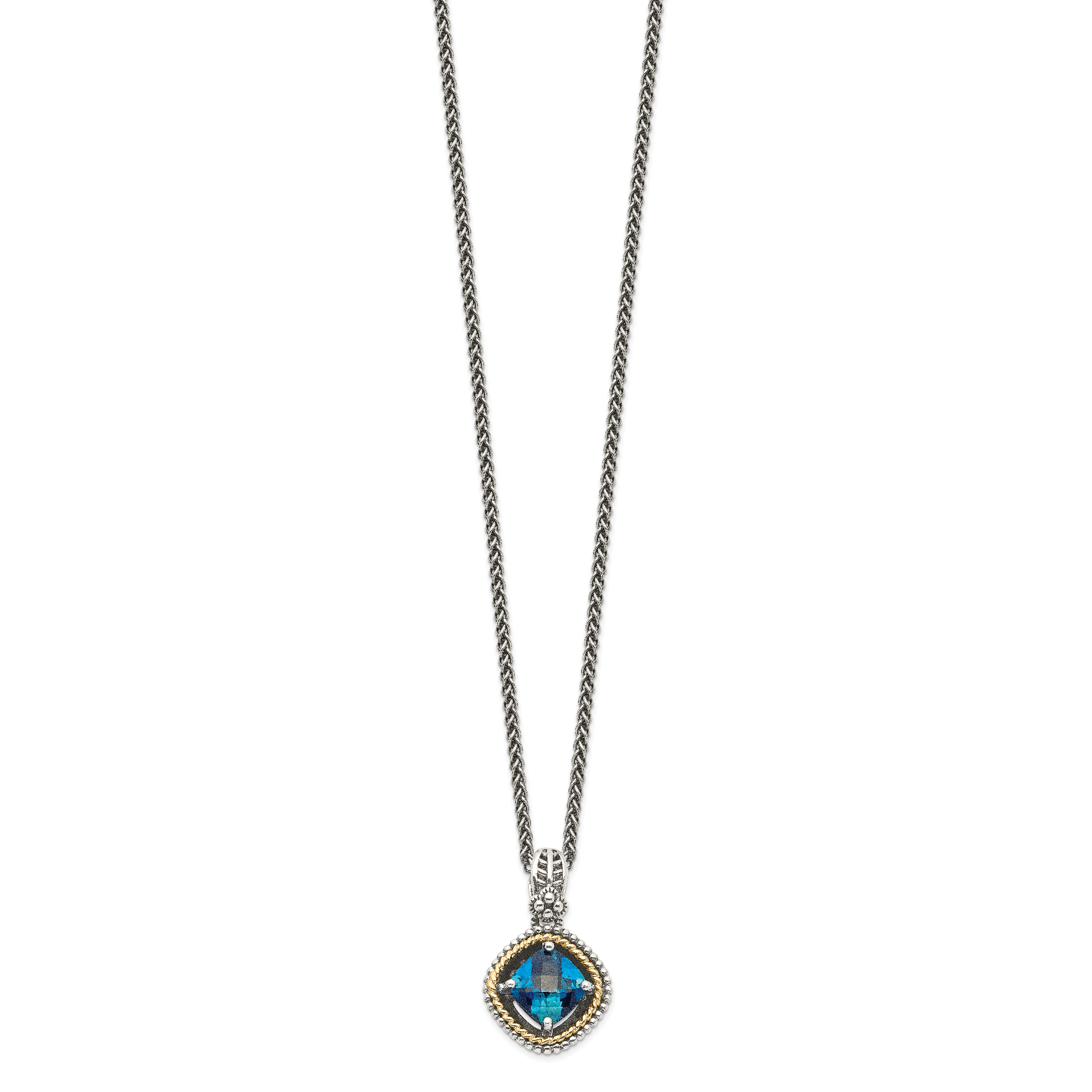 Shey Couture Sterling Silver with 14K Accent 18 Inch Antiqued CushionLondon Blue Topaz Necklace