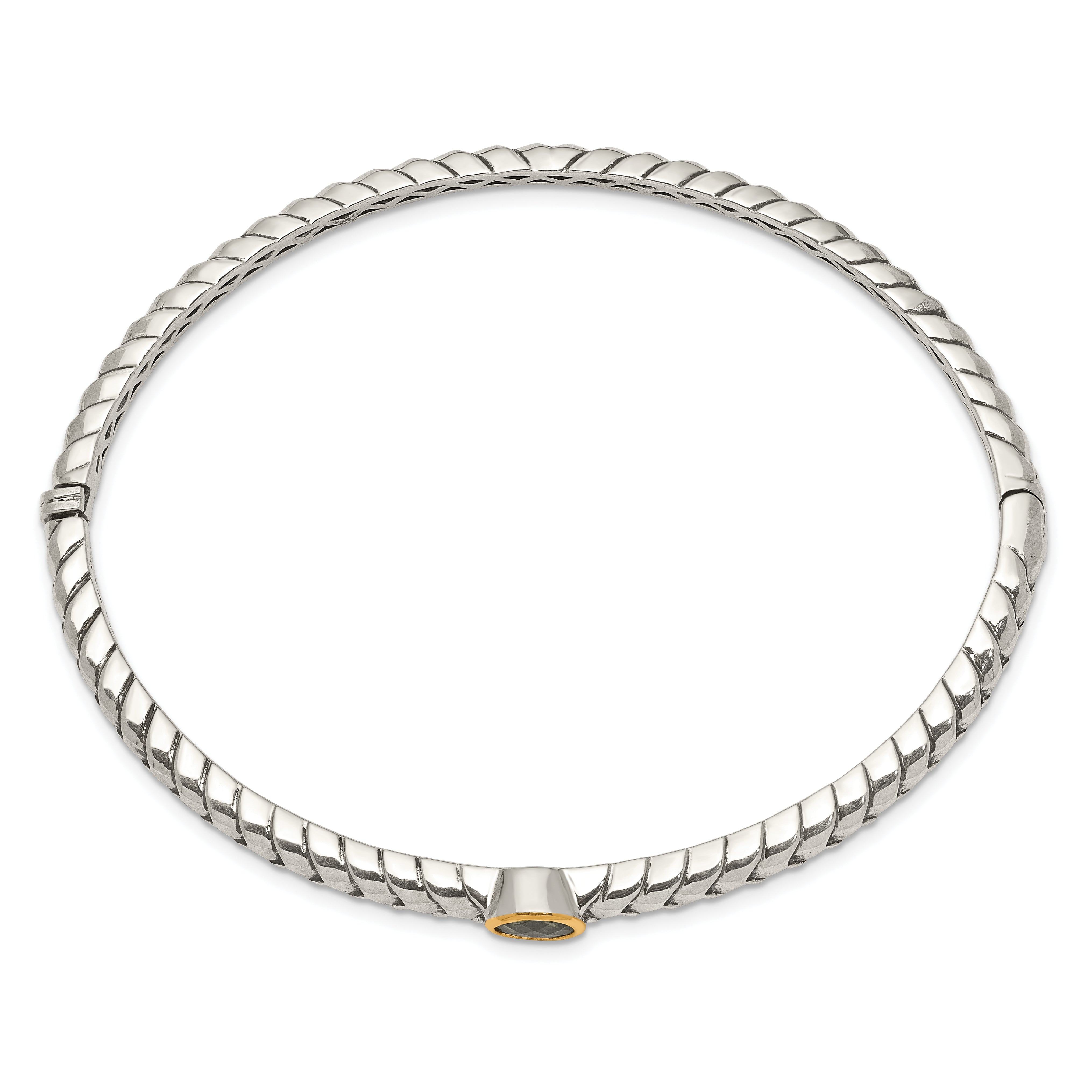 Sophia Jewelers Sterling Silver 14K Gold Peridot Bangle with Hinged Design