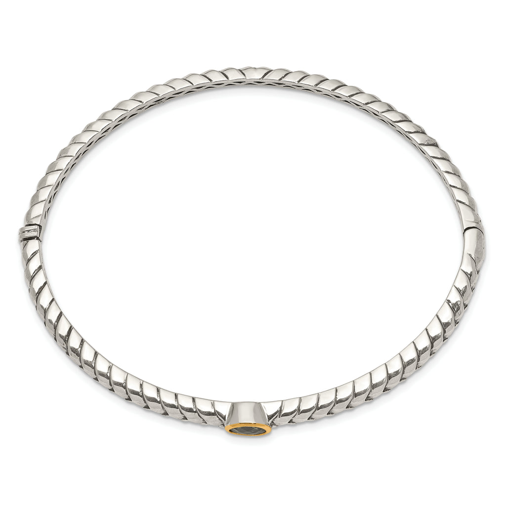 Sophia Jewelers Sterling Silver 14K Gold Peridot Bangle with Hinged Design