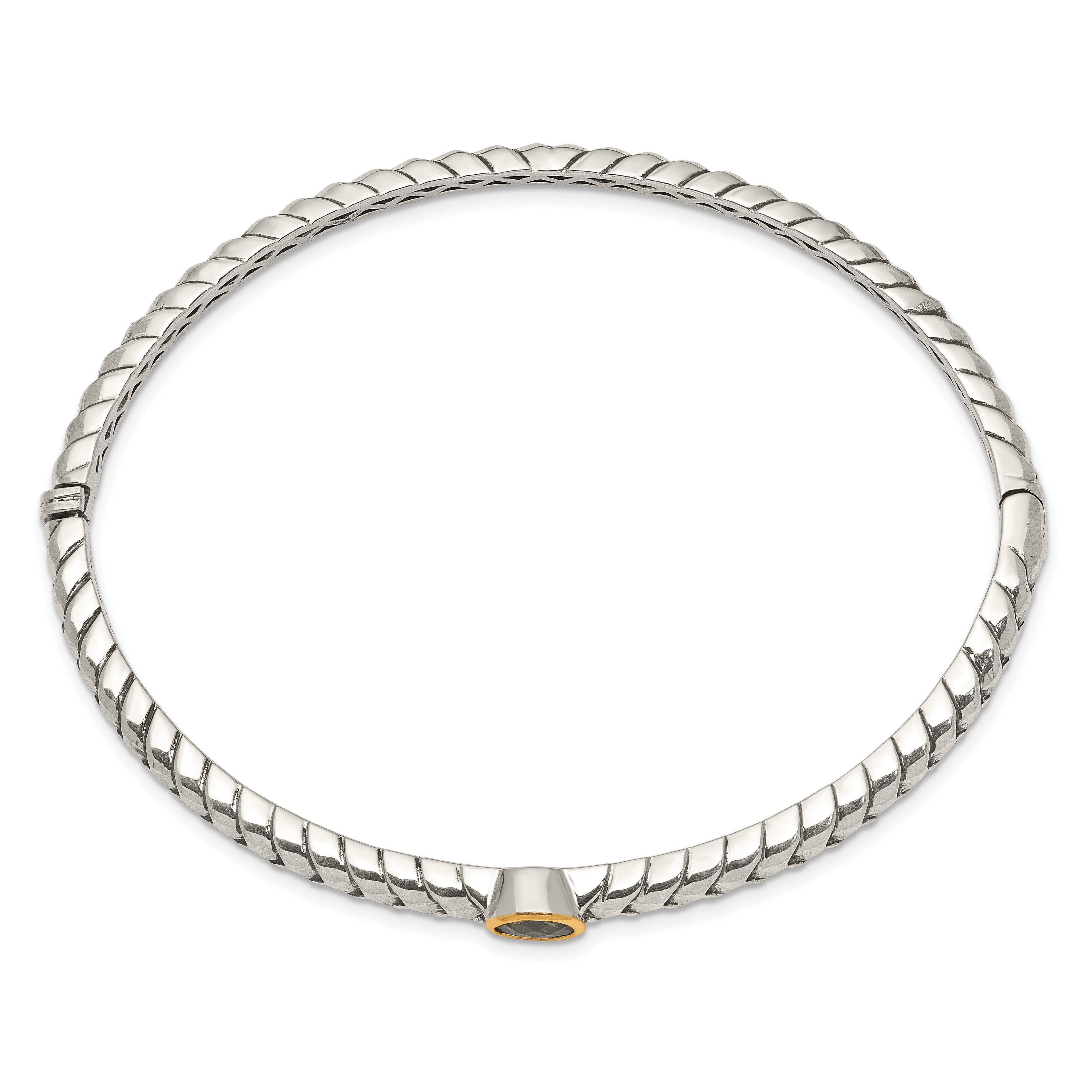 Sophia Jewelers Sterling Silver 14K Gold Peridot Bangle with Hinged Design