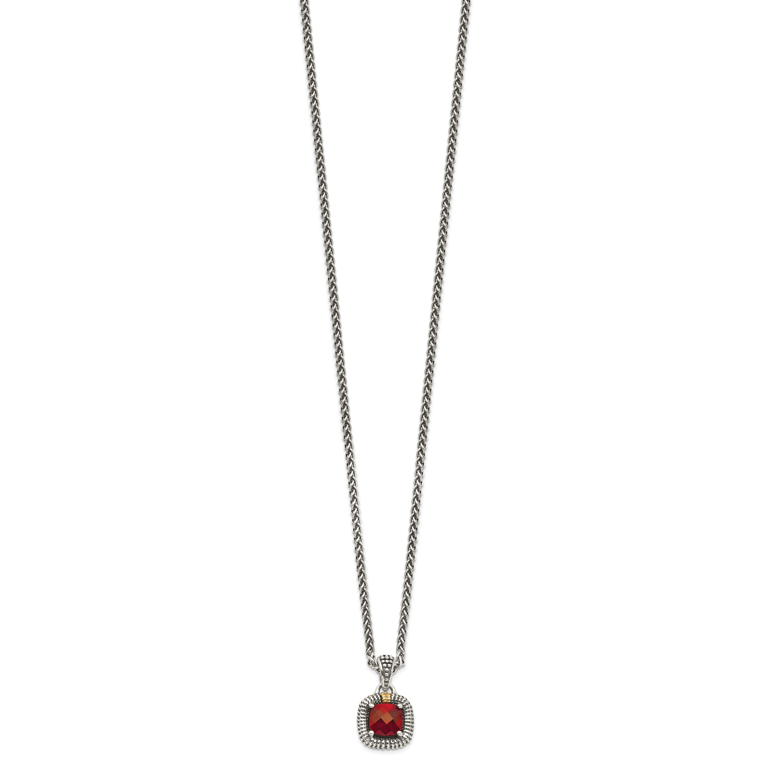 Shey Couture Sterling Silver with 14K Accent 18 Inch Antiqued Checkerboard Bezel Garnet Necklace Secondary image