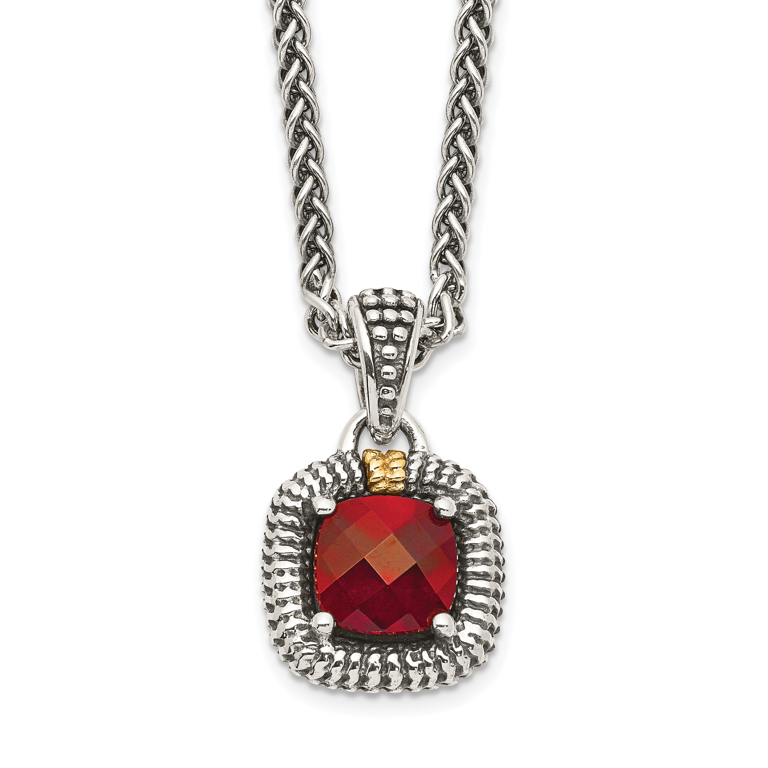 Shey Couture Sterling Silver with 14K Accent 18 Inch Antiqued Checkerboard Bezel Garnet Necklace Main image