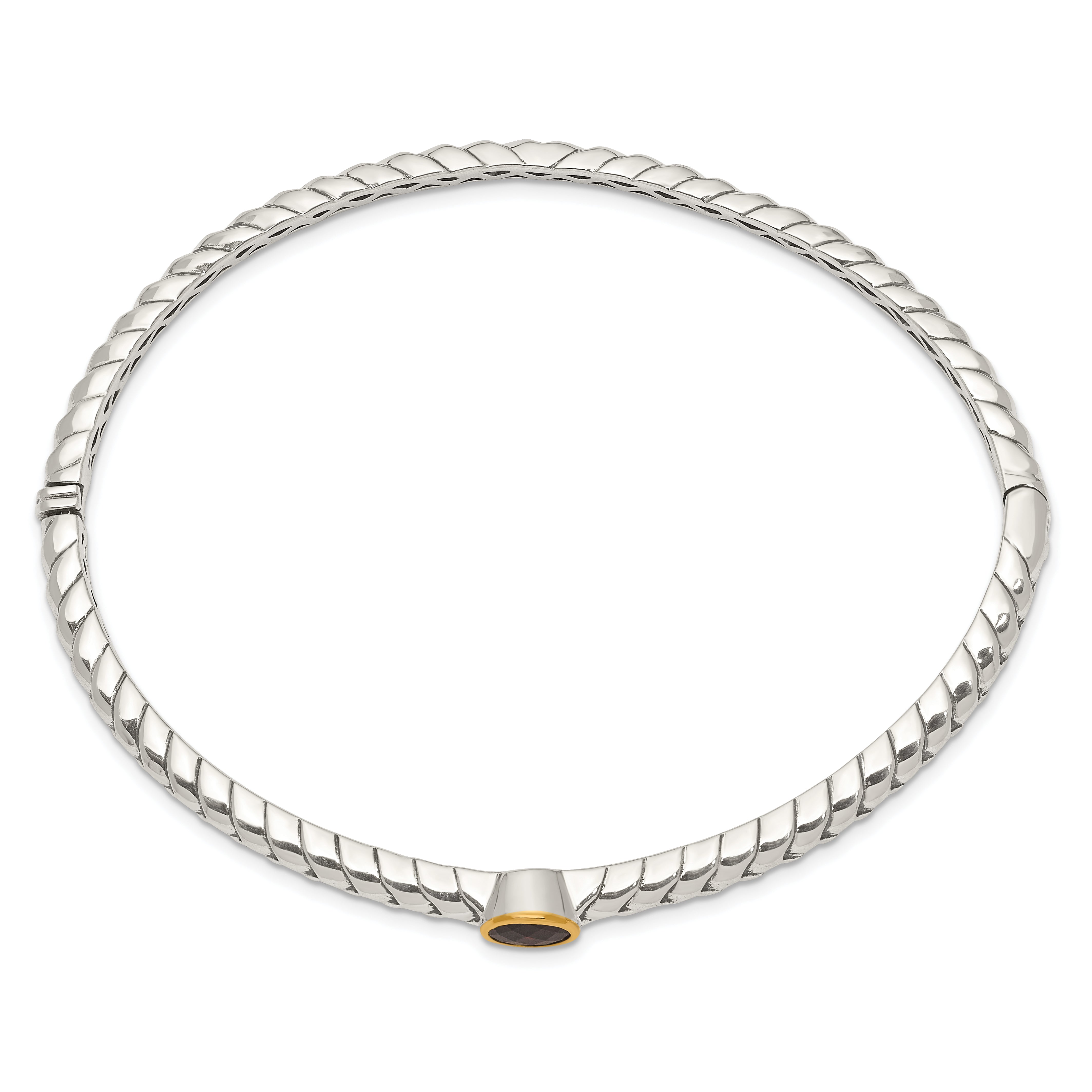 Shey Couture Sterling Silver 14K Gold Garnet Bangle Bracelet Vintage Elegance Secondary image