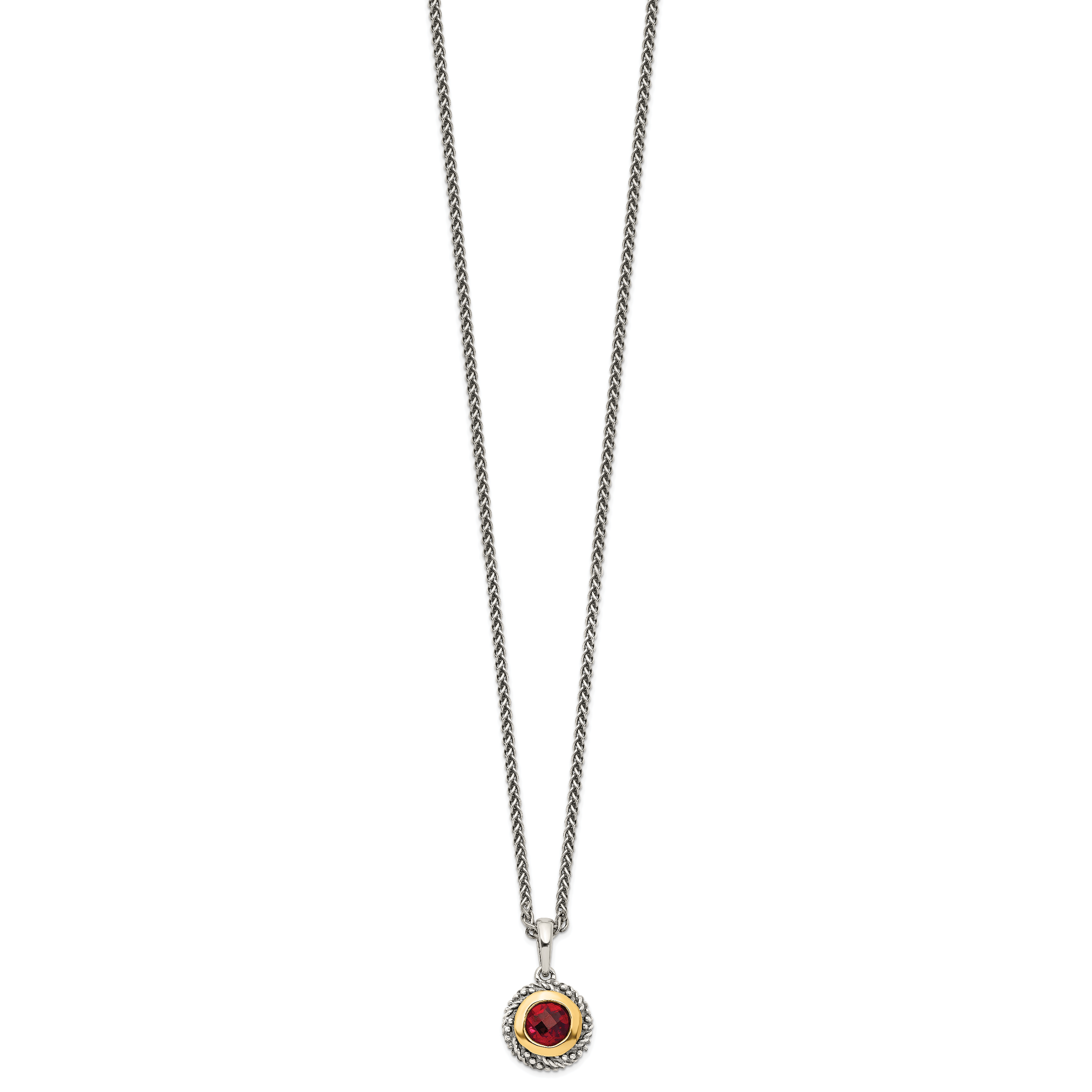 Shey Couture Sterling Silver with 14K Accent 18 Inch Antiqued Checkerboard Round Bezel Garnet Necklace Secondary image