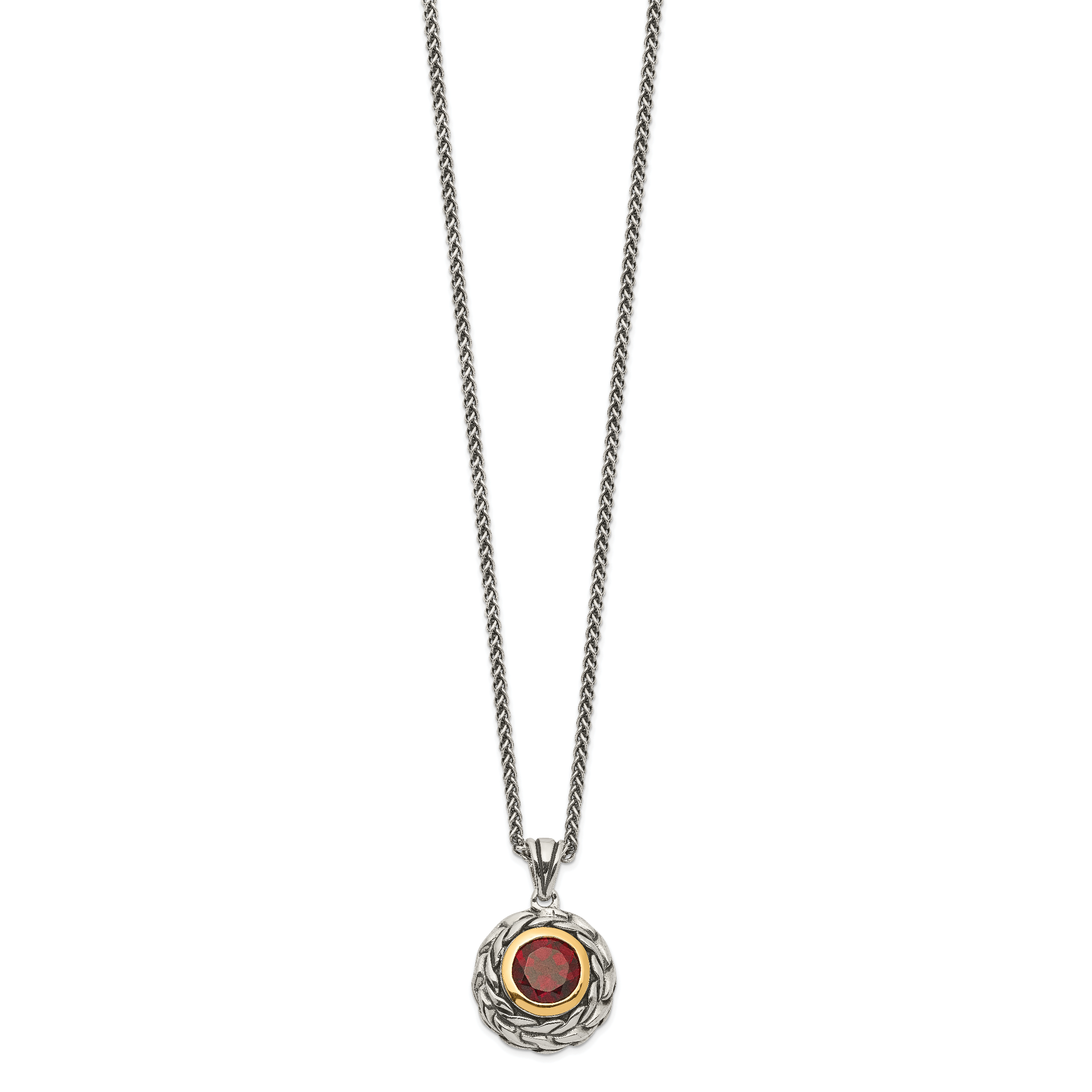 Shey Couture Sterling Silver with 14K Accent 18 Inch Antiqued Round Garnet Necklace Secondary image