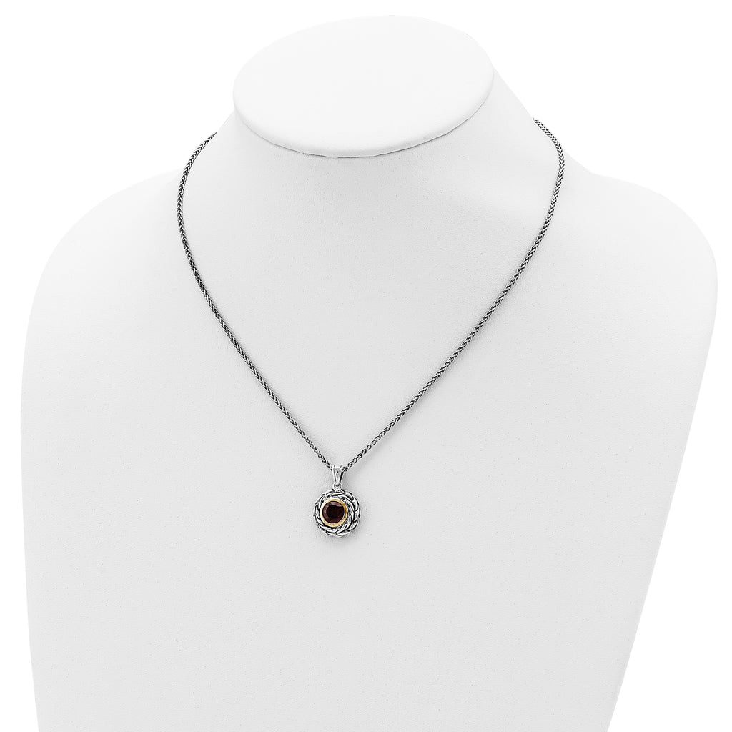 Shey Couture Sterling Silver with 14K Accent 18 Inch Antiqued Round Garnet Necklace