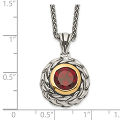 Shey Couture Sterling Silver with 14K Accent 18 Inch Antiqued Round Garnet Necklace