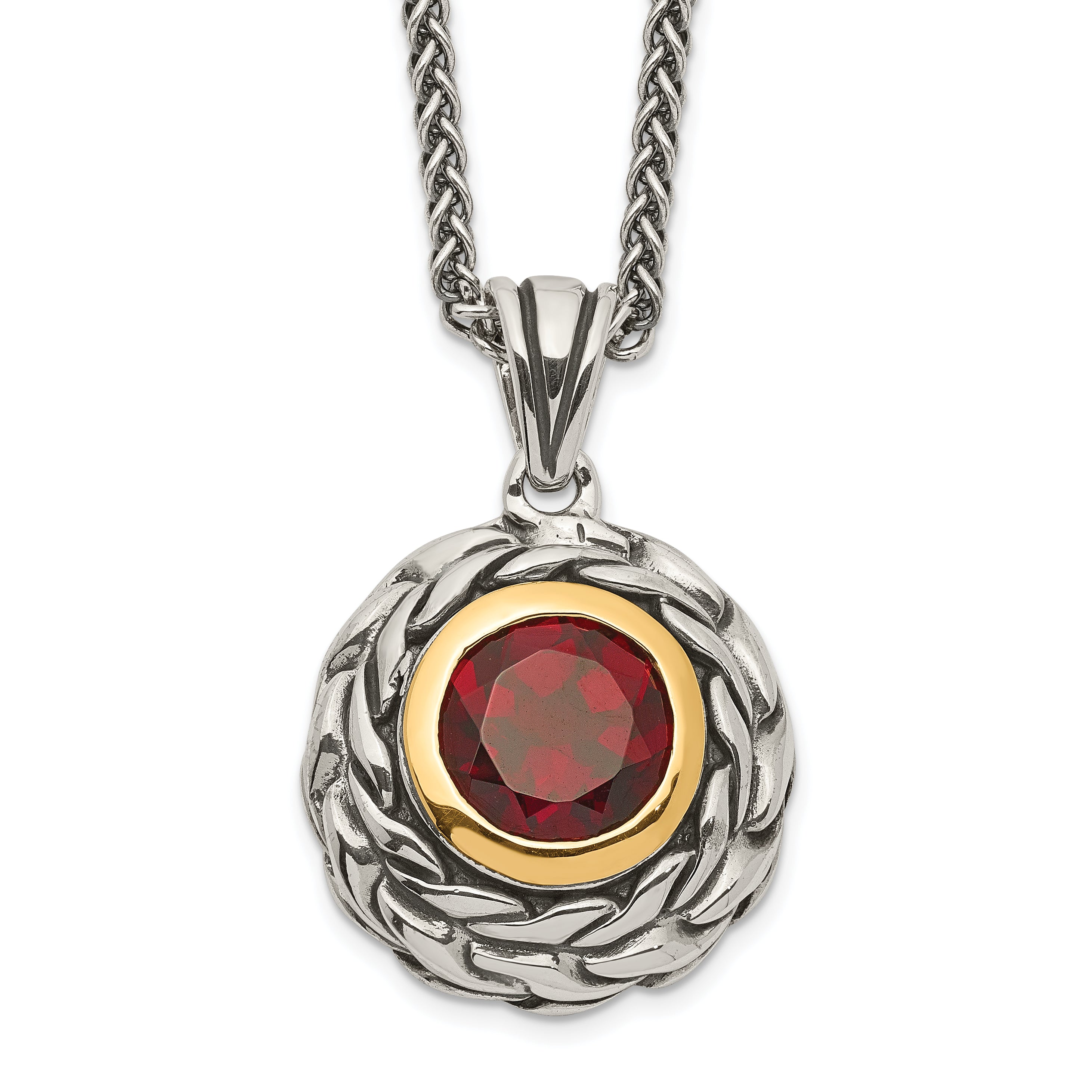 Shey Couture Sterling Silver with 14K Accent 18 Inch Antiqued Round Garnet Necklace