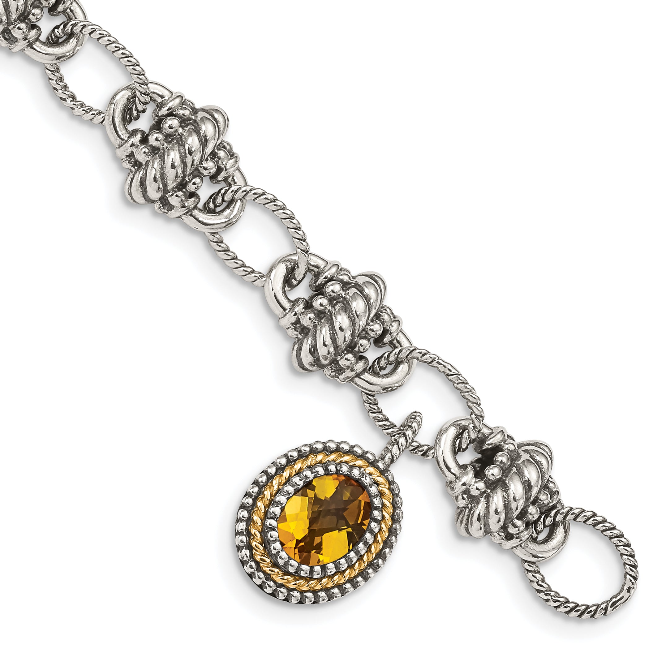 Shey Couture Sterling Silver with 14K Accent 7.75 Inch Antiqued Oval Citrine Bracelet Main image
