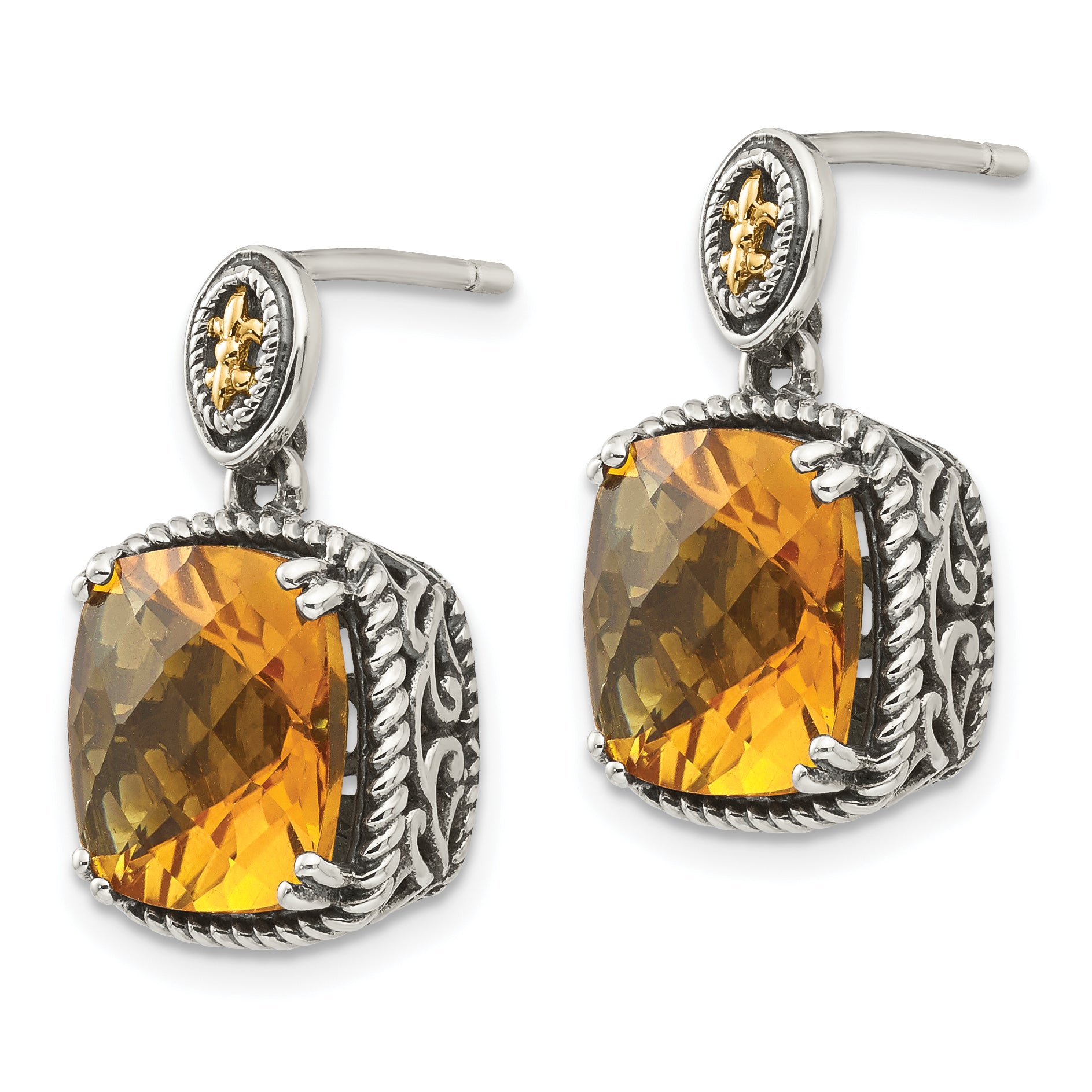 Sterling Silver 14K Accented Citrine Dangle Earrings Antique Elegance Secondary image