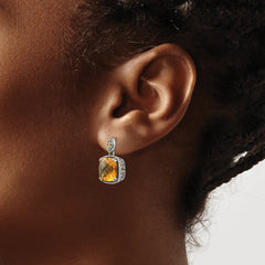 Sterling Silver 14K Accented Citrine Dangle Earrings Antique Elegance