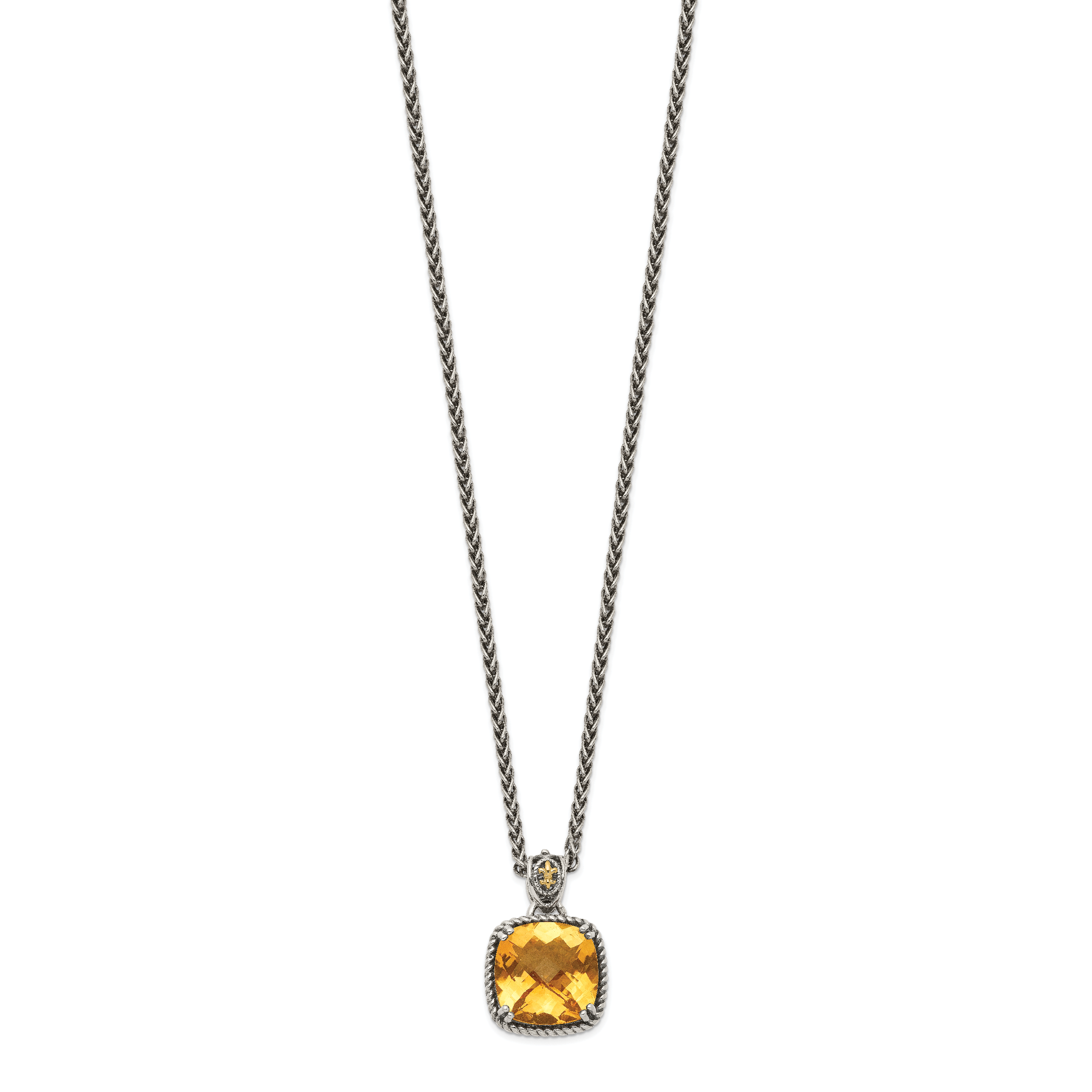 Shey Couture Sterling Silver with 14K Accent 18 Inch Antiqued Checkerboard Cushion Citrine Necklace Secondary image