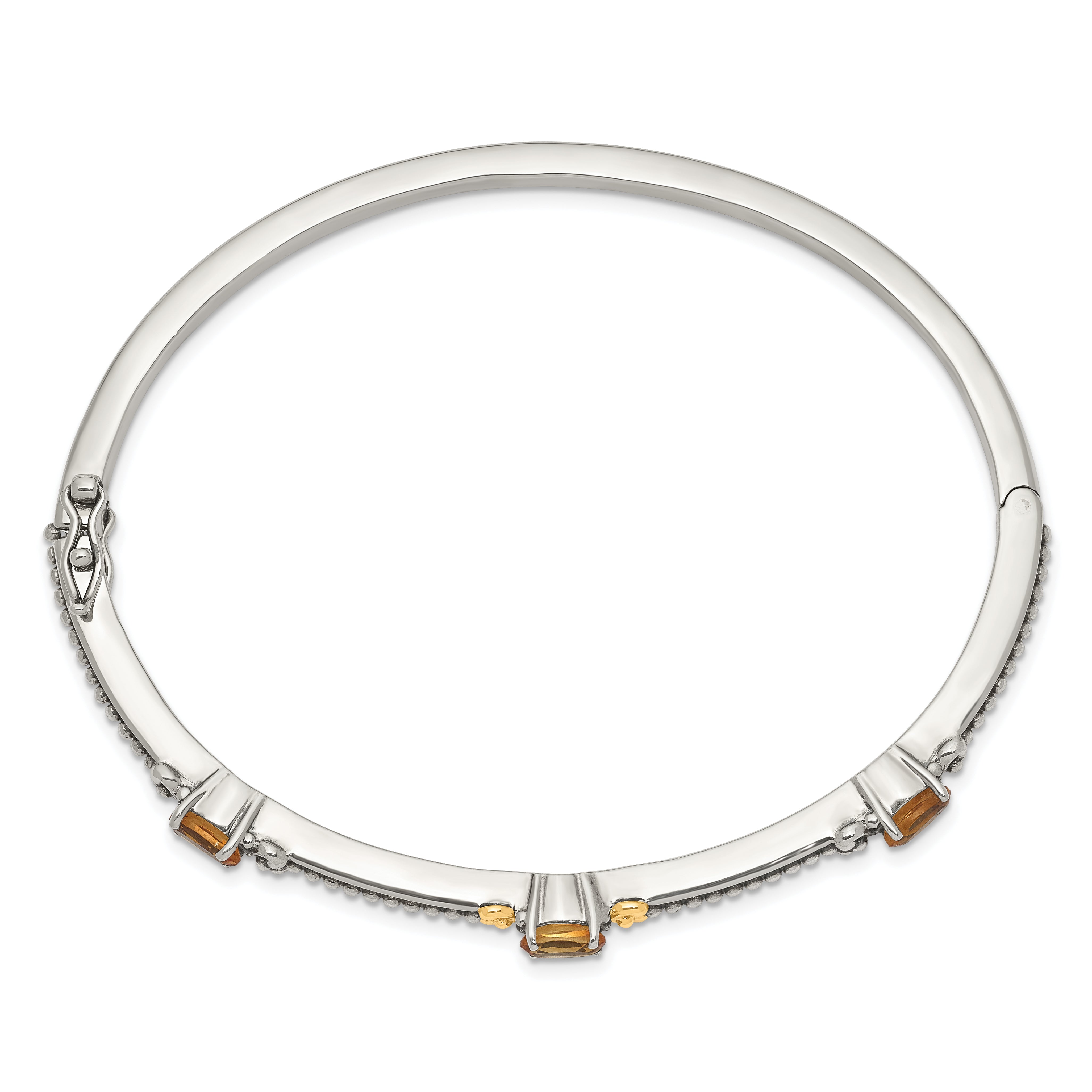 Sterling Silver 14K Gold Accented Citrine Bangle Bracelet Elegant Vintage Design