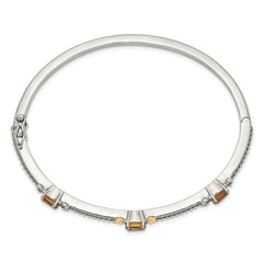 Sterling Silver 14K Gold Accented Citrine Bangle Bracelet Elegant Vintage Design