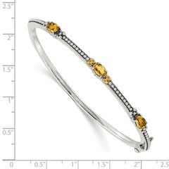 Sterling Silver 14K Gold Accented Citrine Bangle Bracelet Elegant Vintage Design
