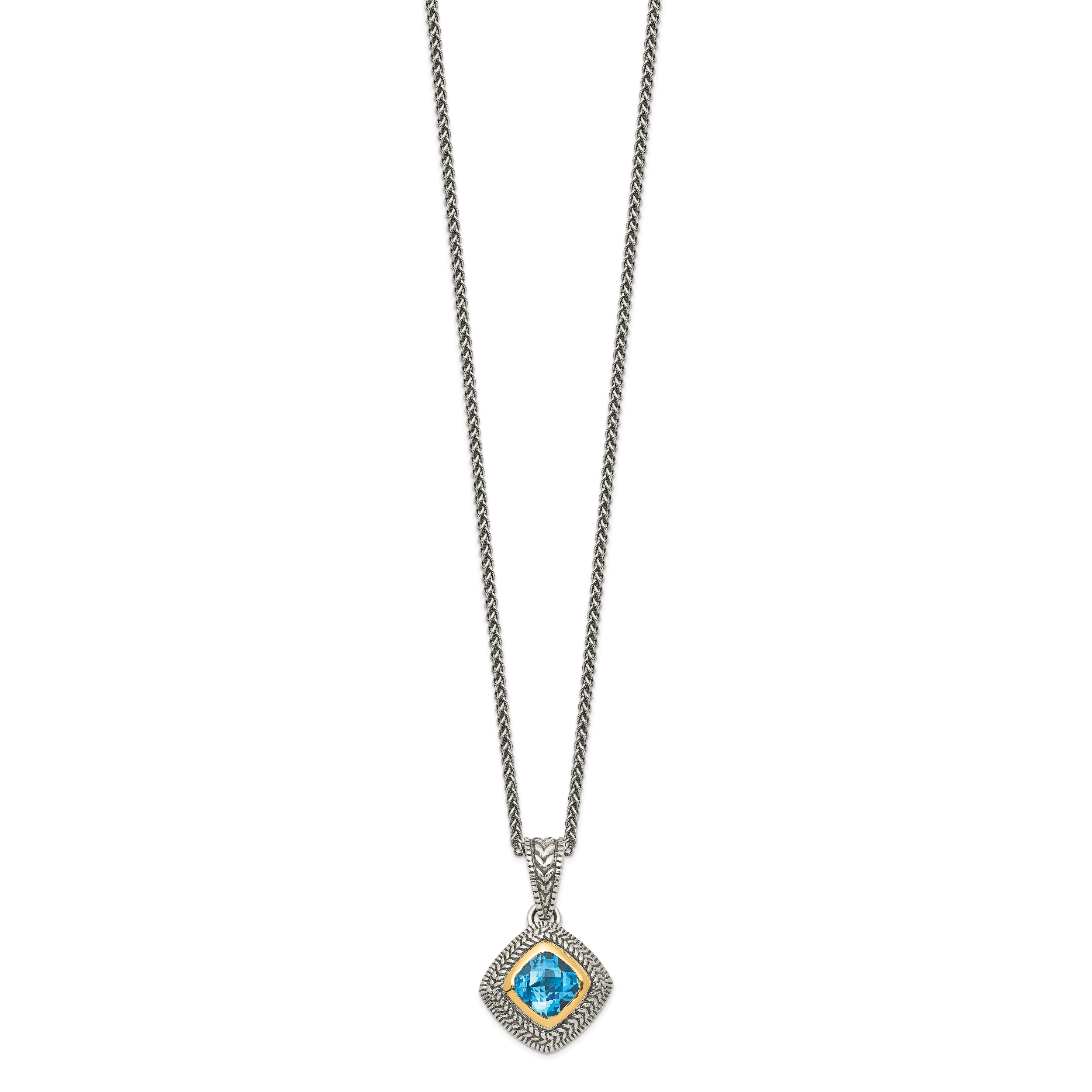 Shey Couture Sterling Silver with 14K Accent 18 Inch Antiqued Cushion Bezel Sky Blue Topaz Necklace Secondary image