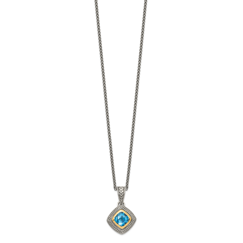Shey Couture Sterling Silver with 14K Accent 18 Inch Antiqued Cushion Bezel Sky Blue Topaz Necklace