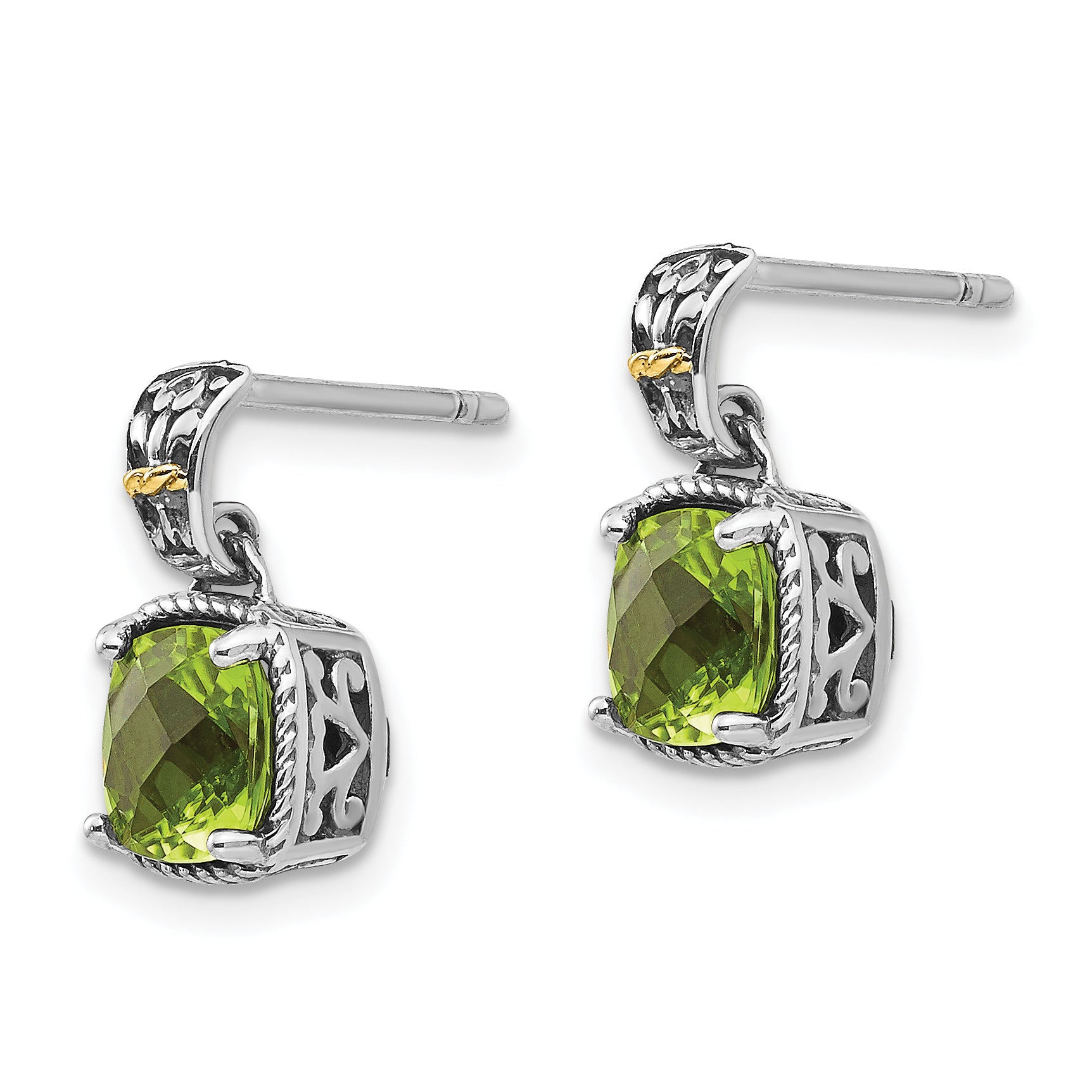 Shey Couture Sterling Silver Peridot Dangle Earrings with 14K Gold Accent Secondary image