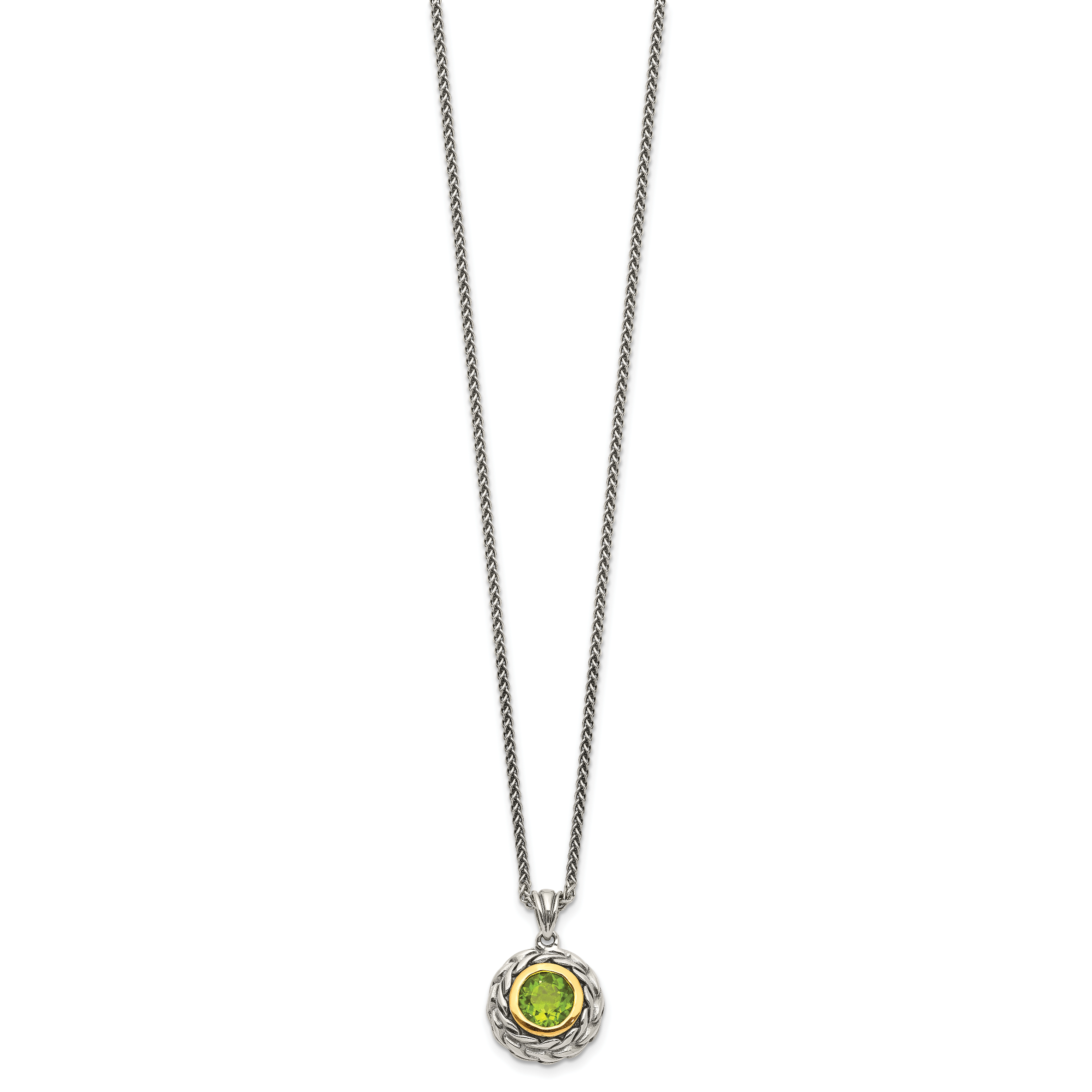 Shey Couture Sterling Silver with 14K Accent 18 Inch Antiqued Round Bezel Peridot Necklace