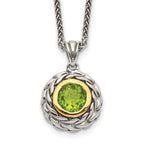 Shey Couture Sterling Silver with 14K Accent 18 Inch Antiqued Round Bezel Peridot Necklace