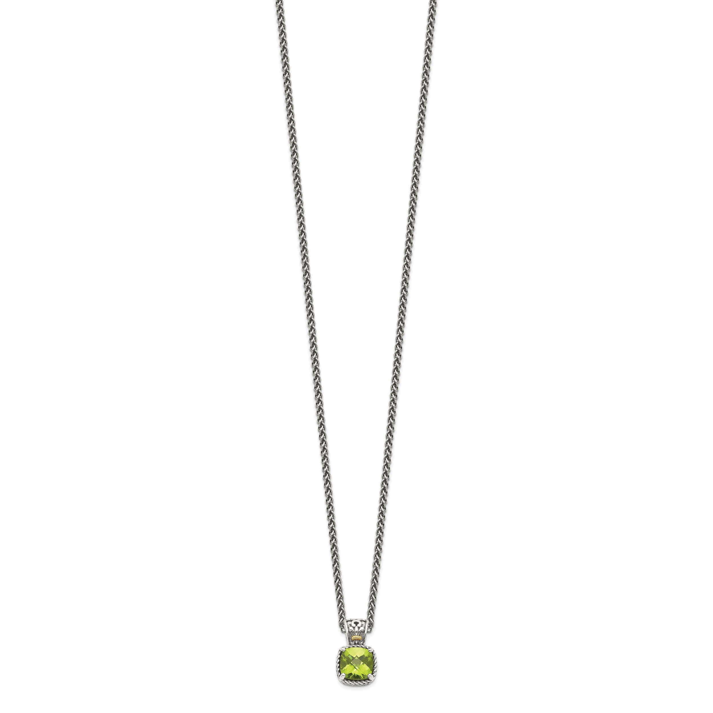 Shey Couture Sterling Silver with 14K Accent 18 Inch Antiqued Cushion Peridot Necklace Secondary image