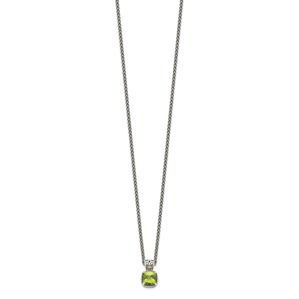 Shey Couture Sterling Silver with 14K Accent 18 Inch Antiqued Cushion Peridot Necklace
