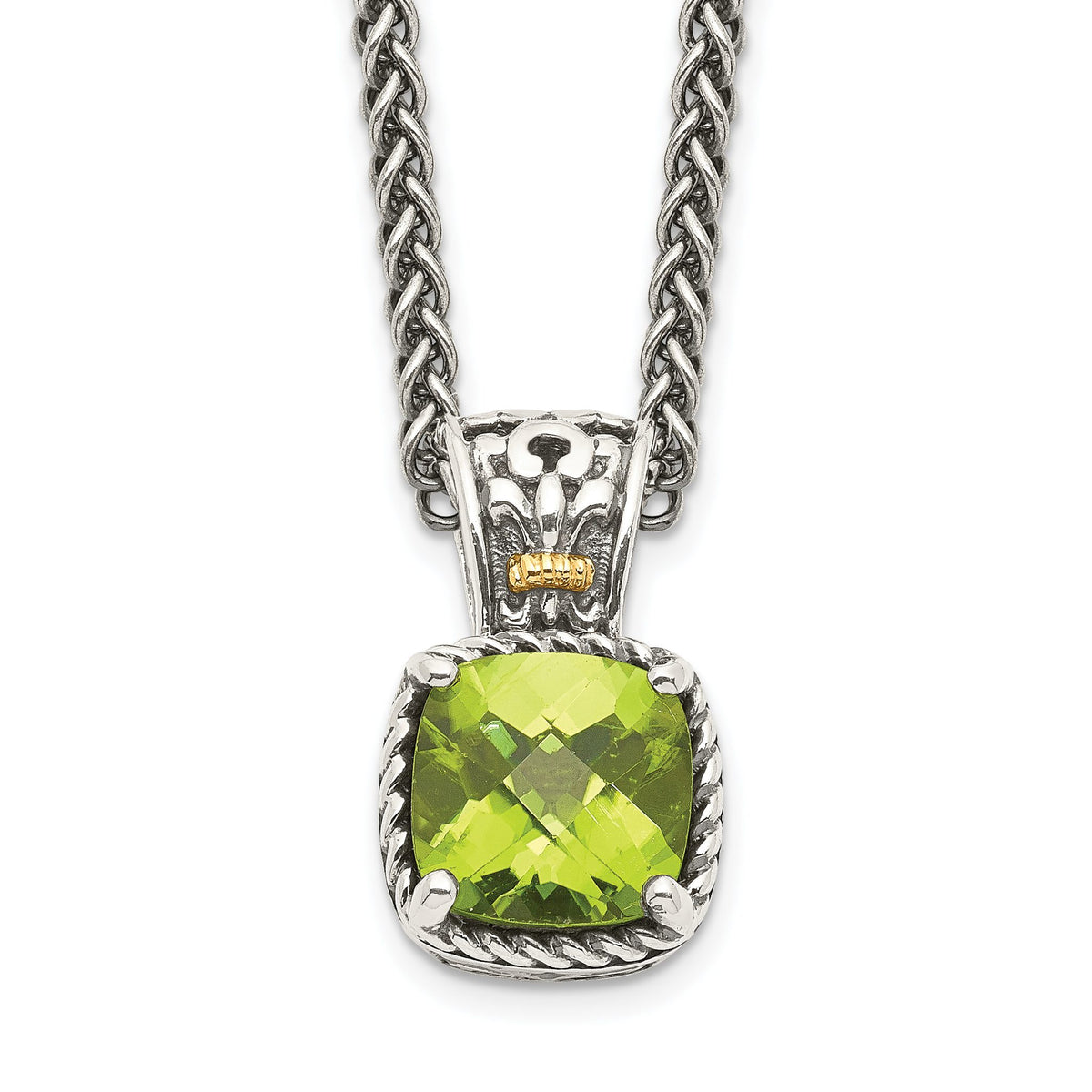 Accent Cushion Peridot Necklace in Sterling Silver, Antiqued - Sophia Jewelers Main image