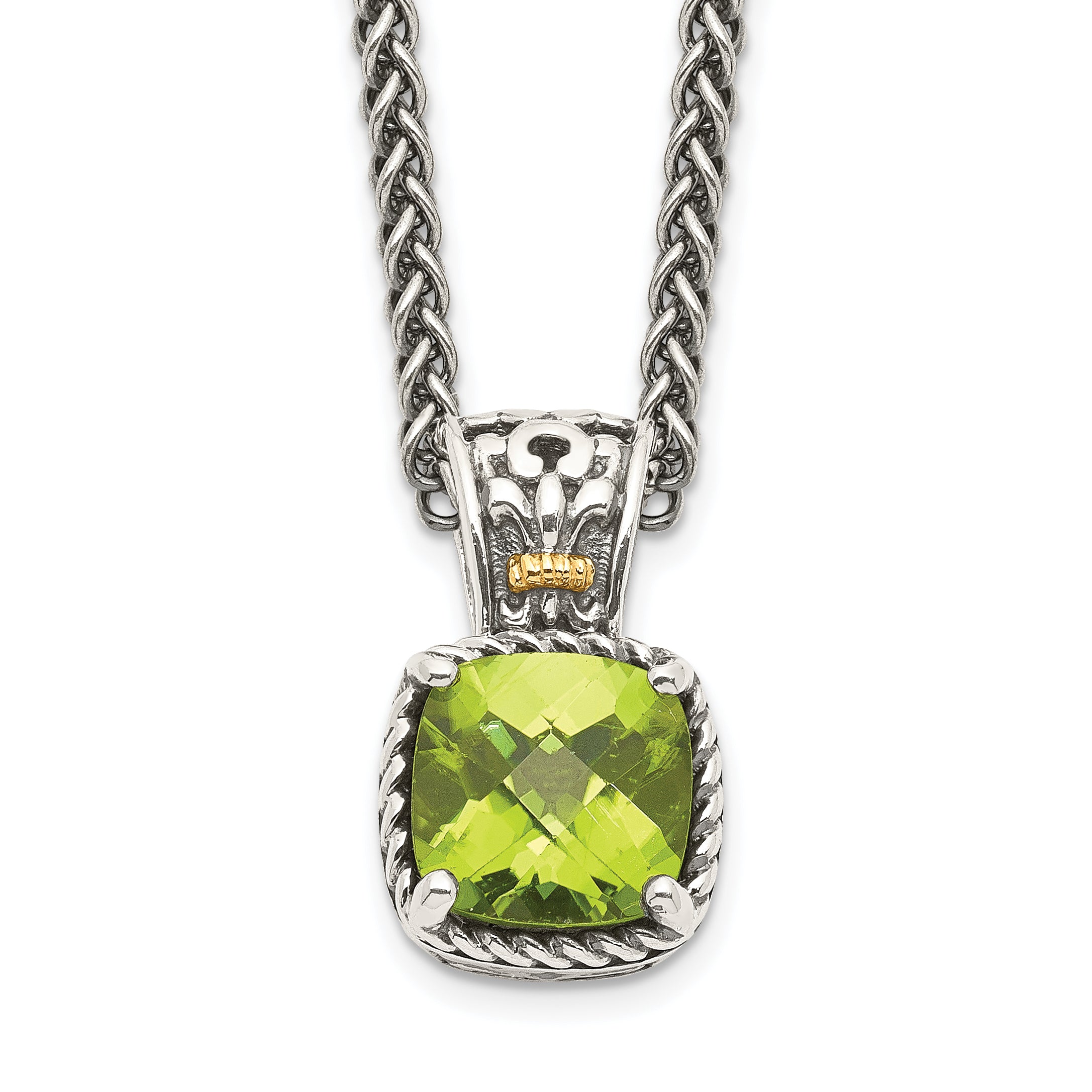 Shey Couture Sterling Silver with 14K Accent 18 Inch Antiqued Cushion Peridot Necklace Main image