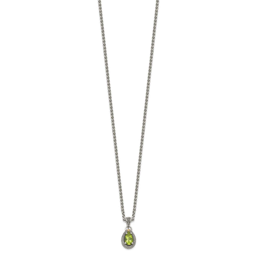 Shey Couture Sterling Silver with 14K Accent 18 Inch Antiqued Pear Shaped Peridot Necklace