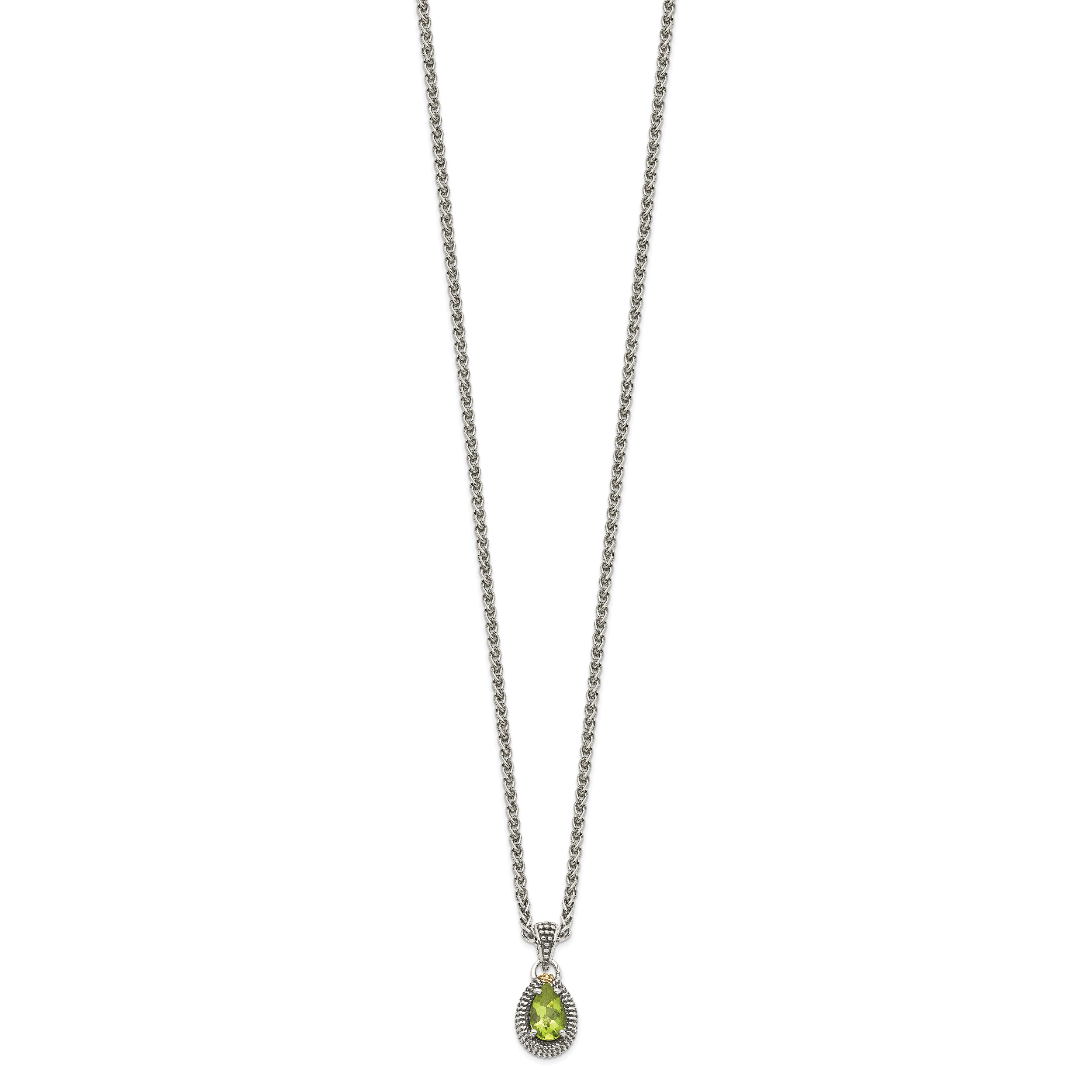 Shey Couture Sterling Silver with 14K Accent 18 Inch Antiqued Pear Shaped Peridot Necklace