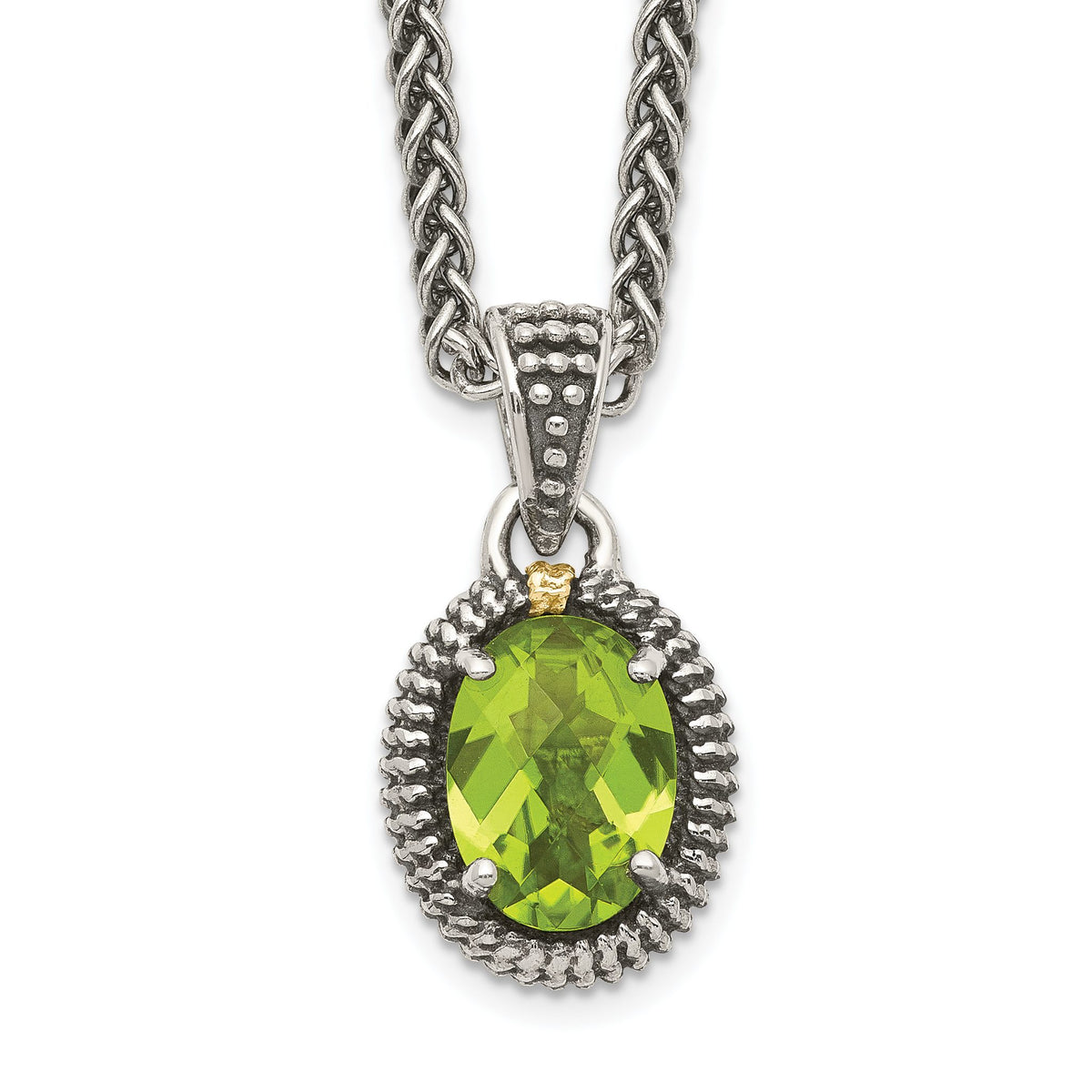 Accent Oval Peridot Necklace in Sterling Silver, Antiqued - Sophia Jewelers Main image