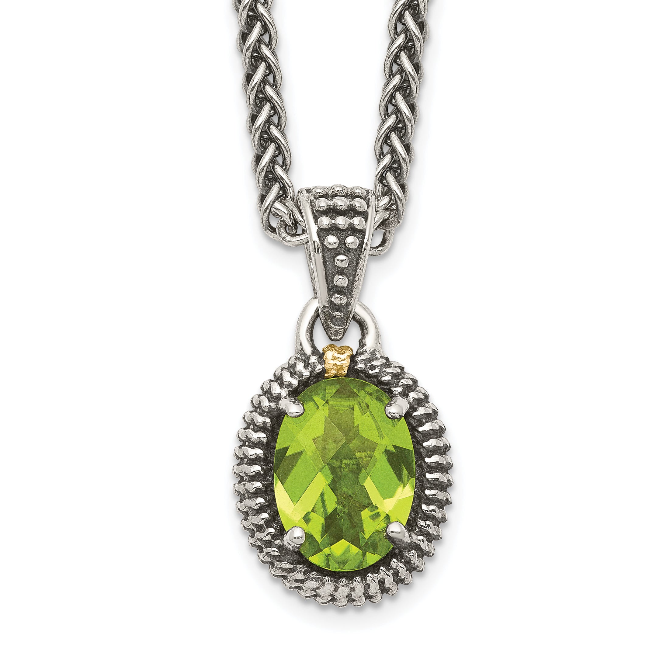 Shey Couture Sterling Silver with 14K Accent 18 Inch Antiqued Peridot Oval Necklace Main image
