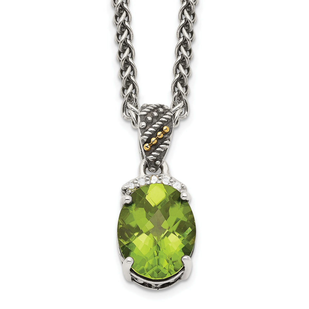 Accent Oval Peridot & Diamond Necklace in Sterling Silver (0.03 ct. tw.) - Sophia Jewelers Main image