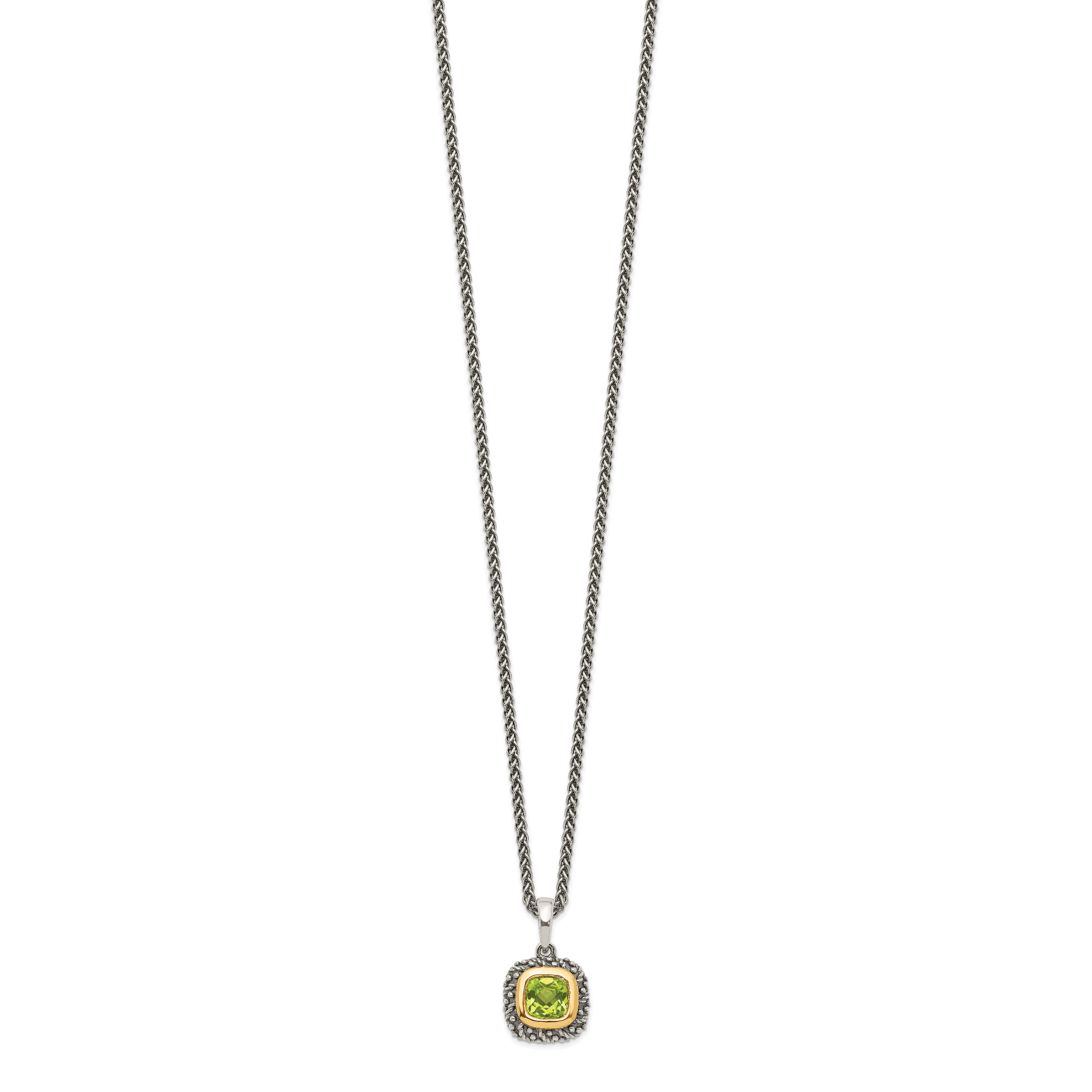 Shey Couture Sterling Silver with 14K Accent 18 Inch Antiqued Cushion Bezel Peridot Necklace Secondary image