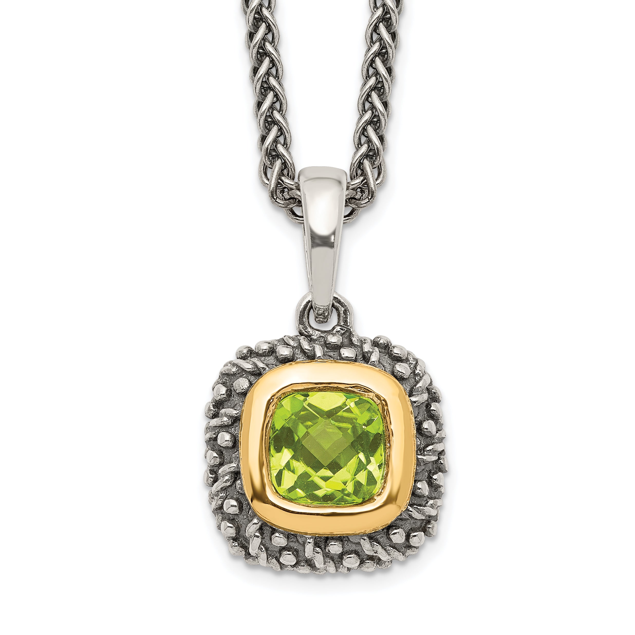 Shey Couture Sterling Silver with 14K Accent 18 Inch Antiqued Cushion Bezel Peridot Necklace Main image