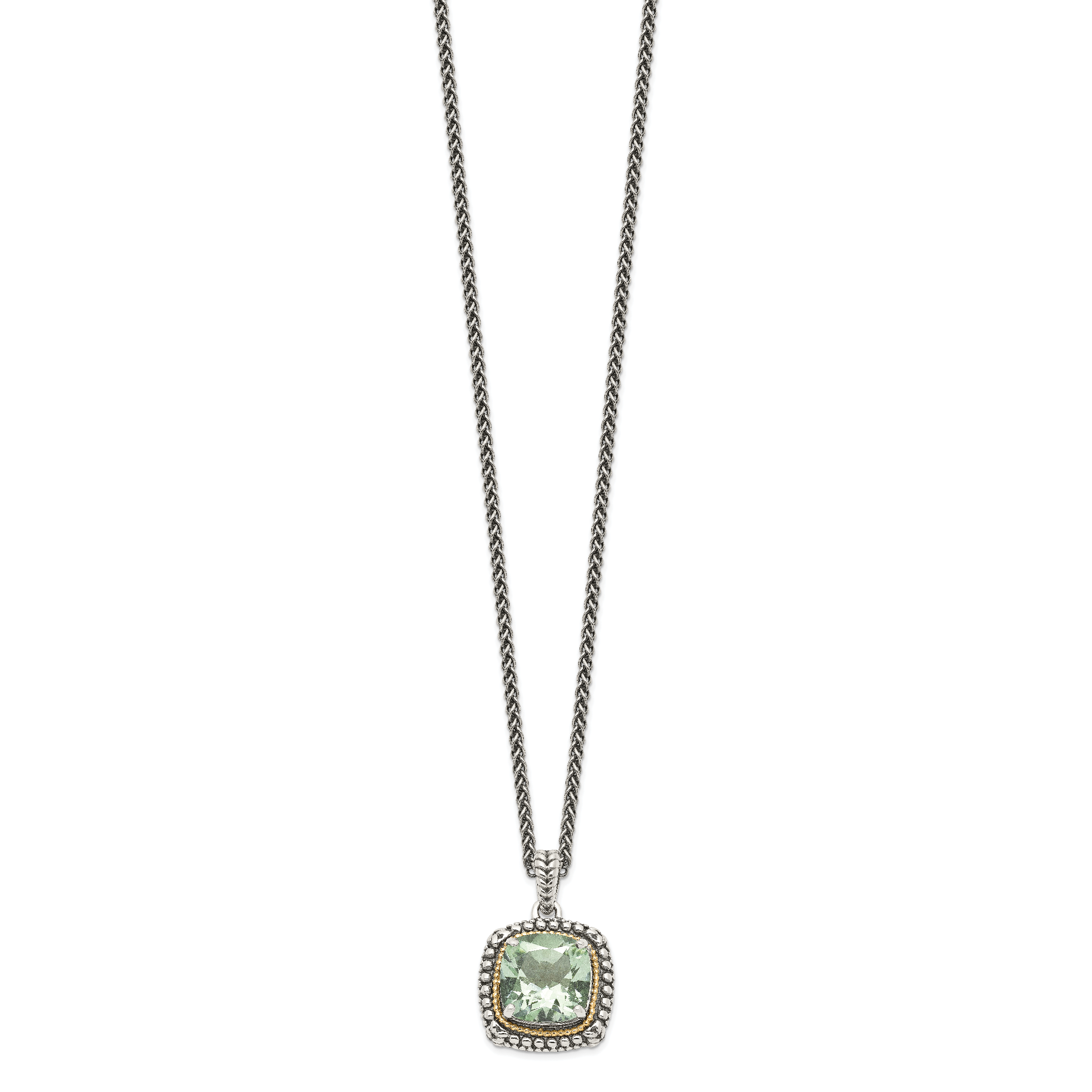 Shey Couture Sterling Silver with 14K Accent 18 Inch Antiqued Cushion Green Quartz Necklace Secondary image