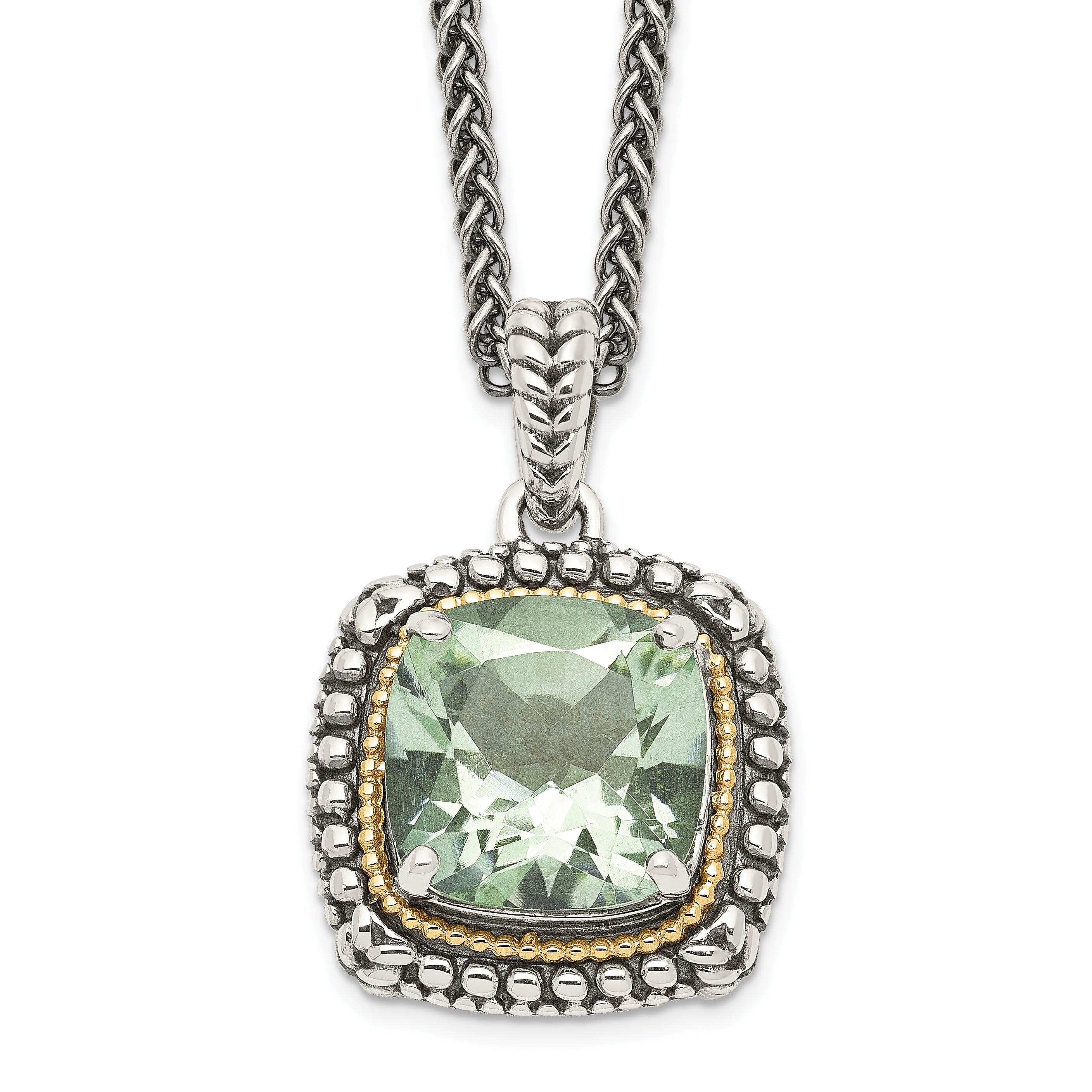 Shey Couture Sterling Silver with 14K Accent 18 Inch Antiqued Cushion Green Quartz Necklace Main image