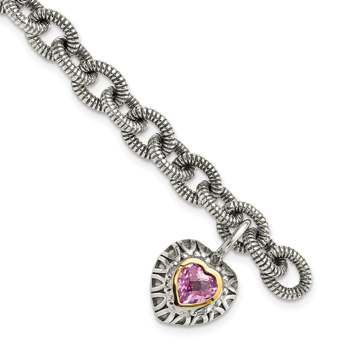 Bezel Created Pink Sapphire Bracelet in Sterling Silver, 8mm, 7.5 Inch - Sophia Jewelers Main image