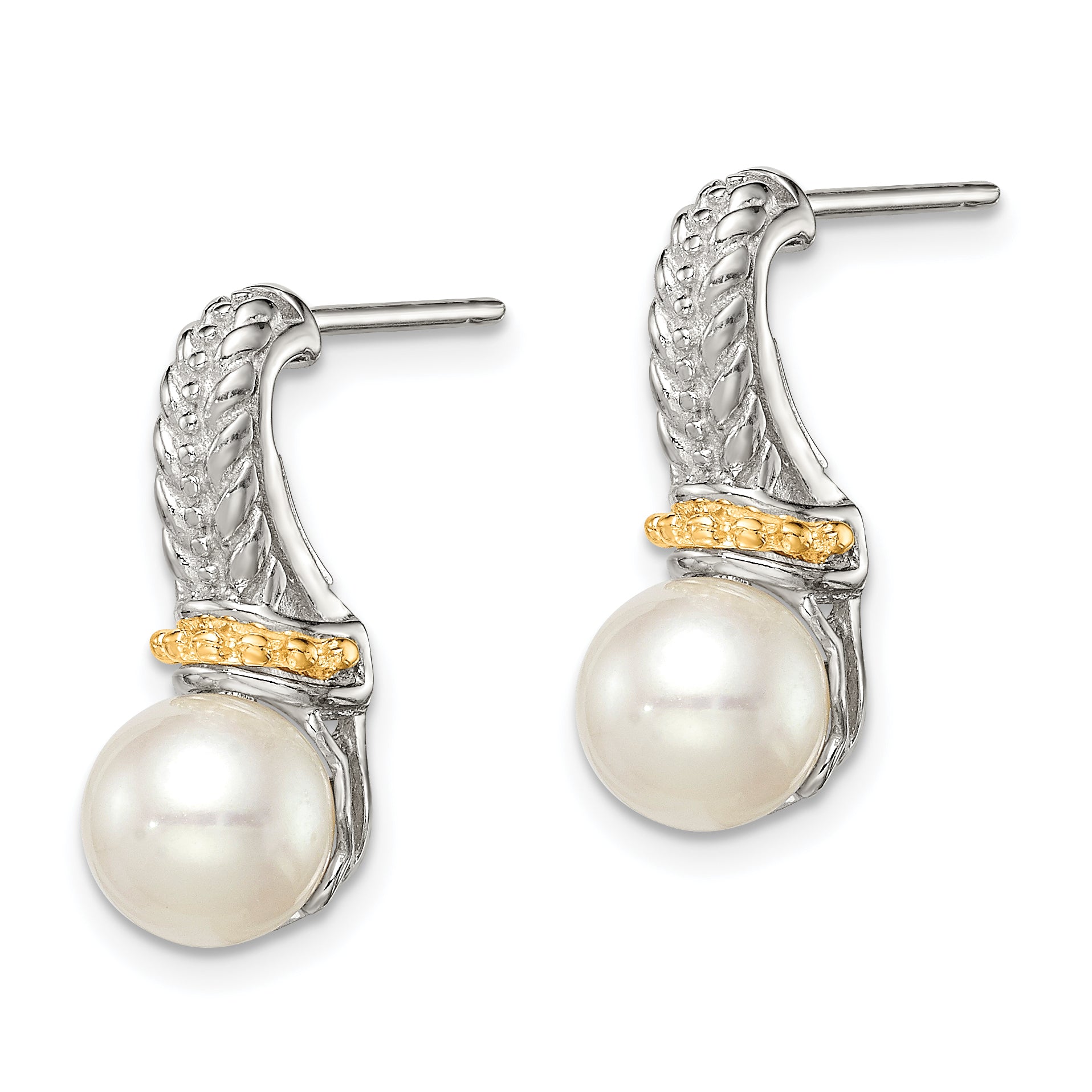 Shey Couture Sterling Silver Rhodium-plated with 14K Accent 7-8mm Freshwater Cultured Pearl Post Dangle Earrings Secondary image